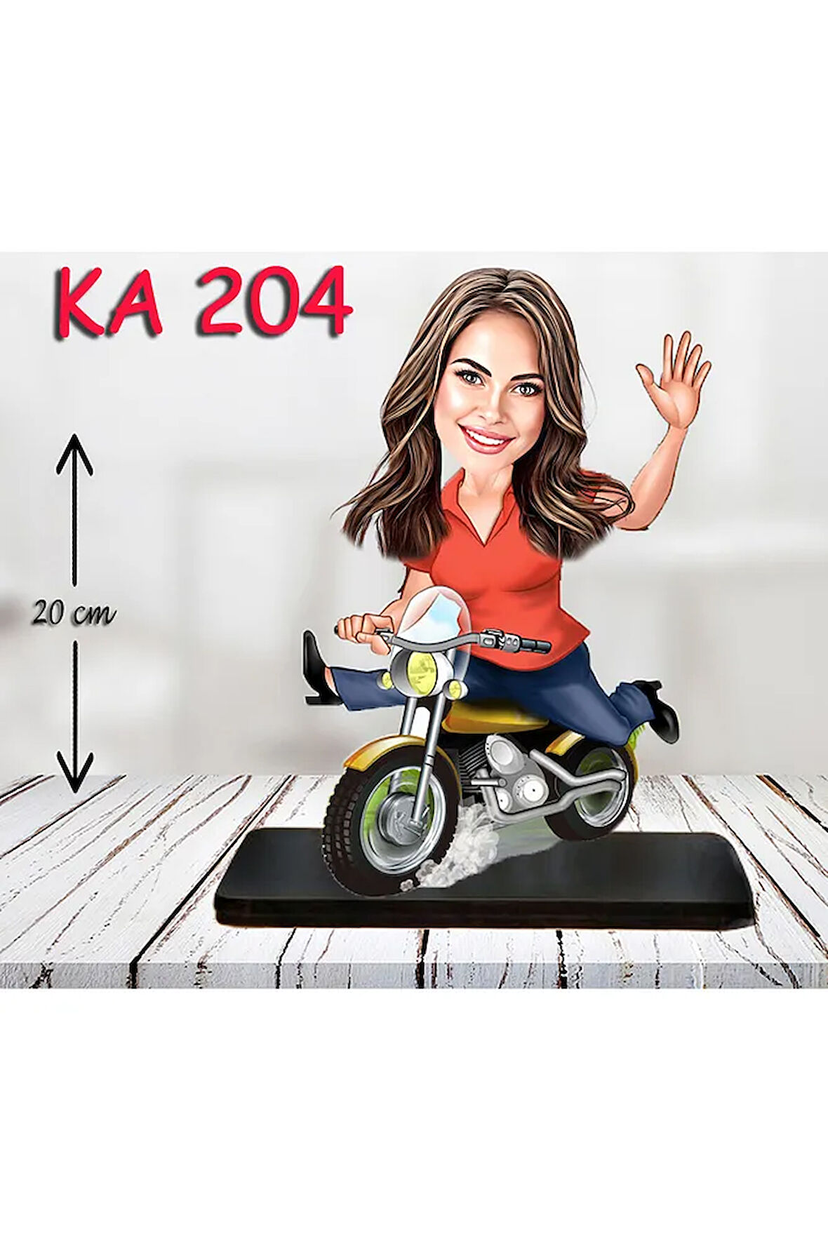 Kişiye Özel Ahşap Biblo - Motor Kullanan Kadın Karikatür Biblo 3
