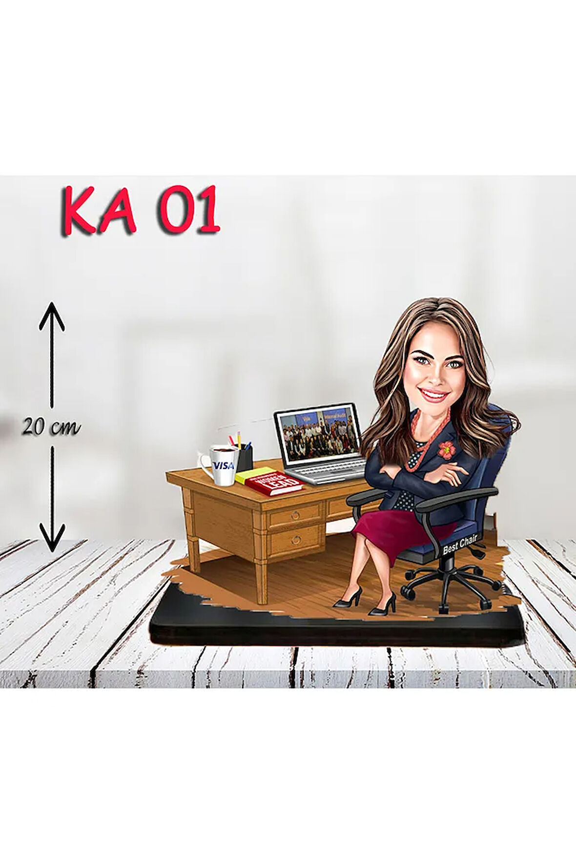 Kişiye Özel Ahşap Biblo - Masa Başı Karikatür Biblo - Kadın Biblo