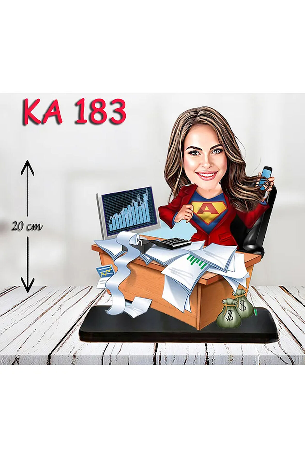 Kişiye Özel Ahşap Biblo - Masa Başı Karikatür Biblo - Kadın Biblo 10