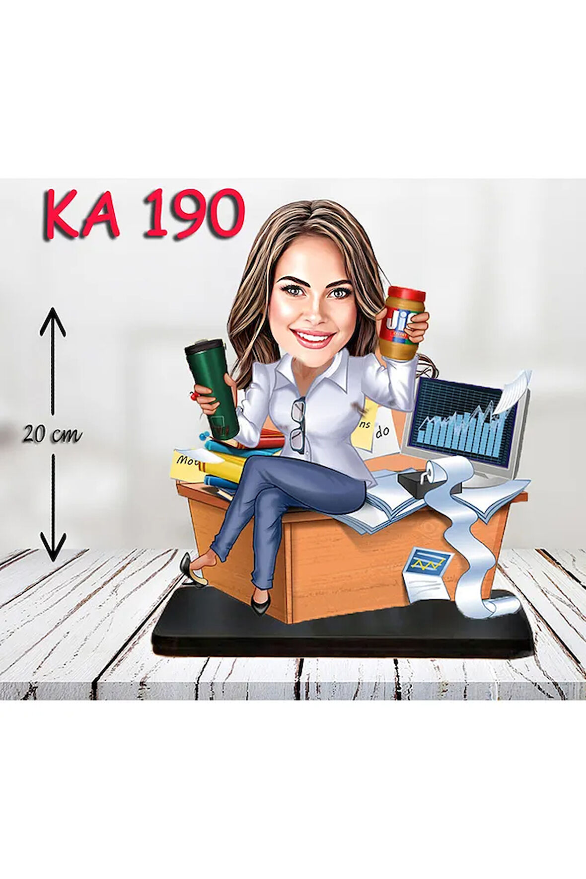 Kişiye Özel Ahşap Biblo - Masa Başı Karikatür Biblo - Kadın Biblo 13
