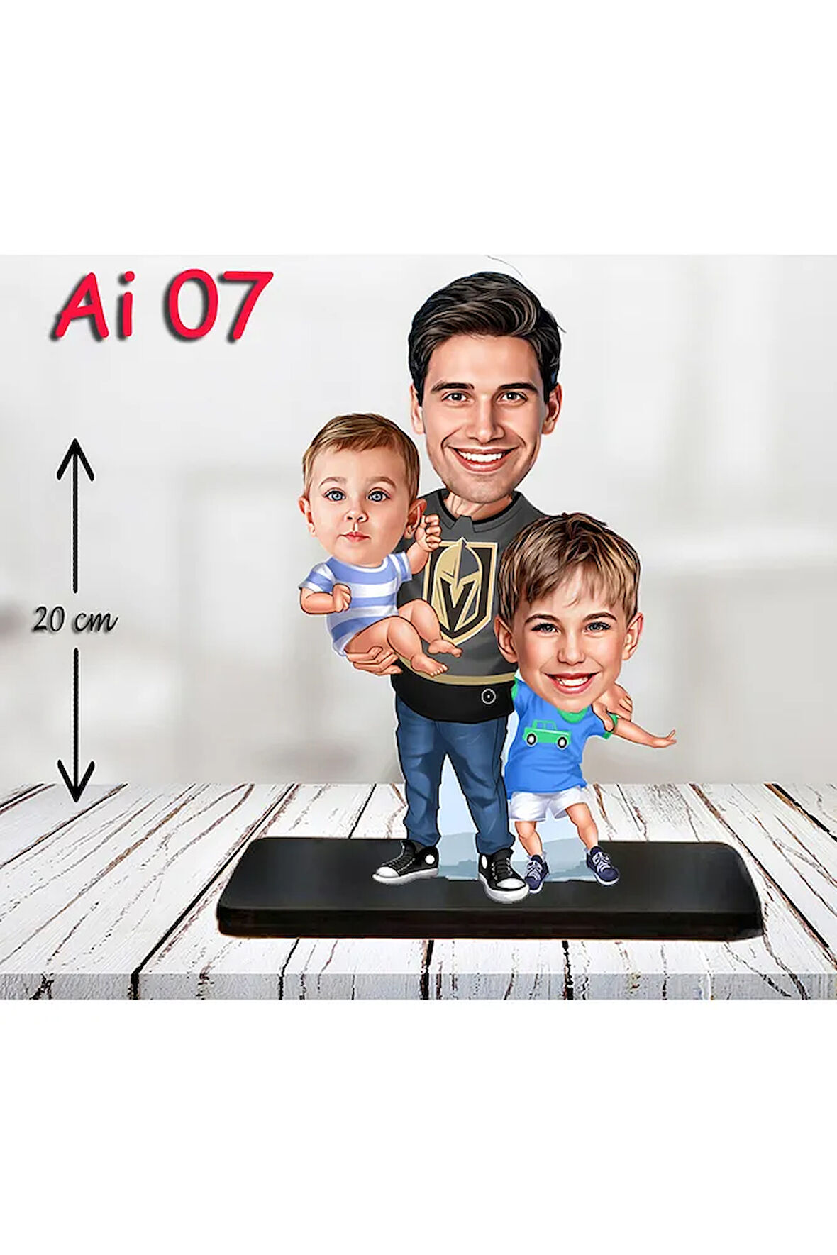 Kişiye Özel Ahşap Biblo - Aile Karikatür Biblo - 3 Kişilik Aile Biblo 4