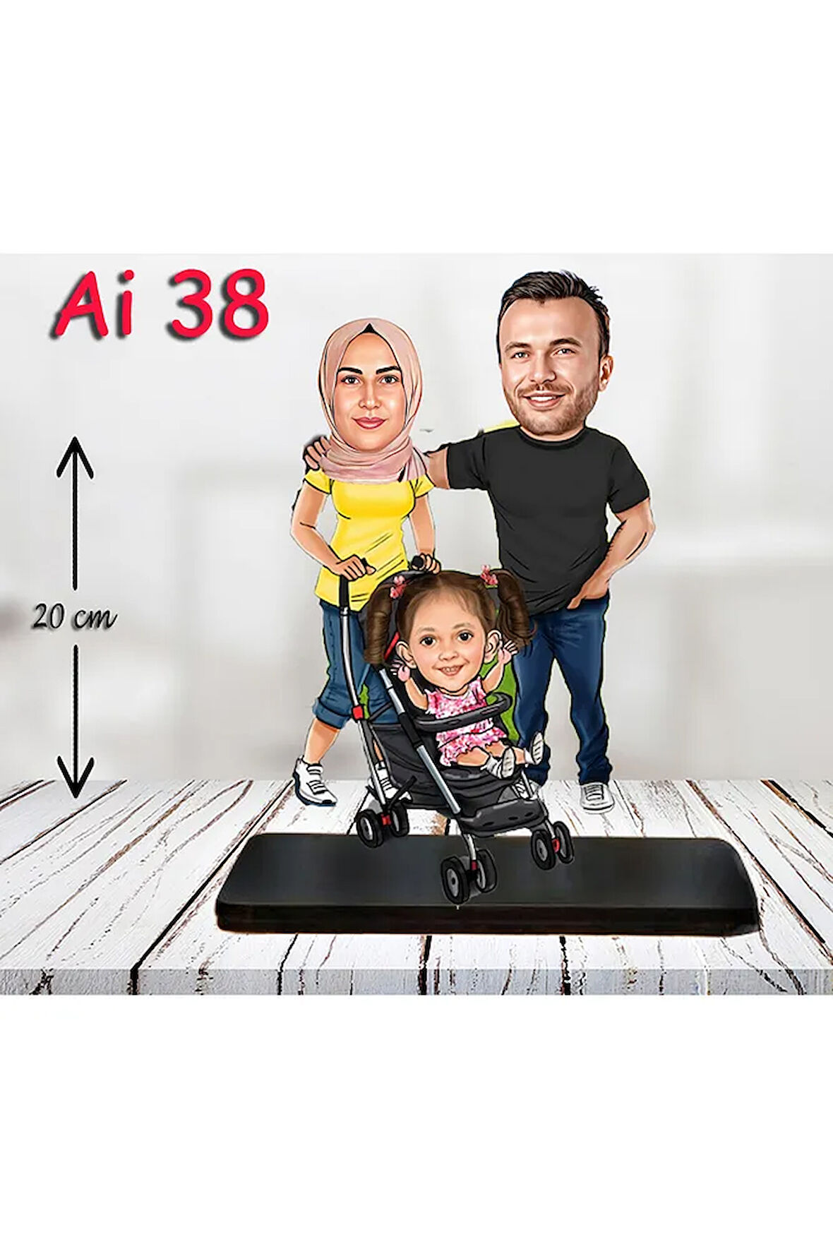 Kişiye Özel Ahşap Biblo - Aile Karikatür Biblo - 3 Kişilik Aile Biblo 12