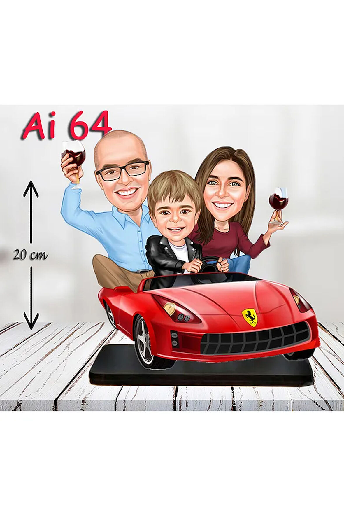Kişiye Özel Ahşap Biblo - Aile Karikatür Biblo - 3 Kişilik Aile Biblo 19