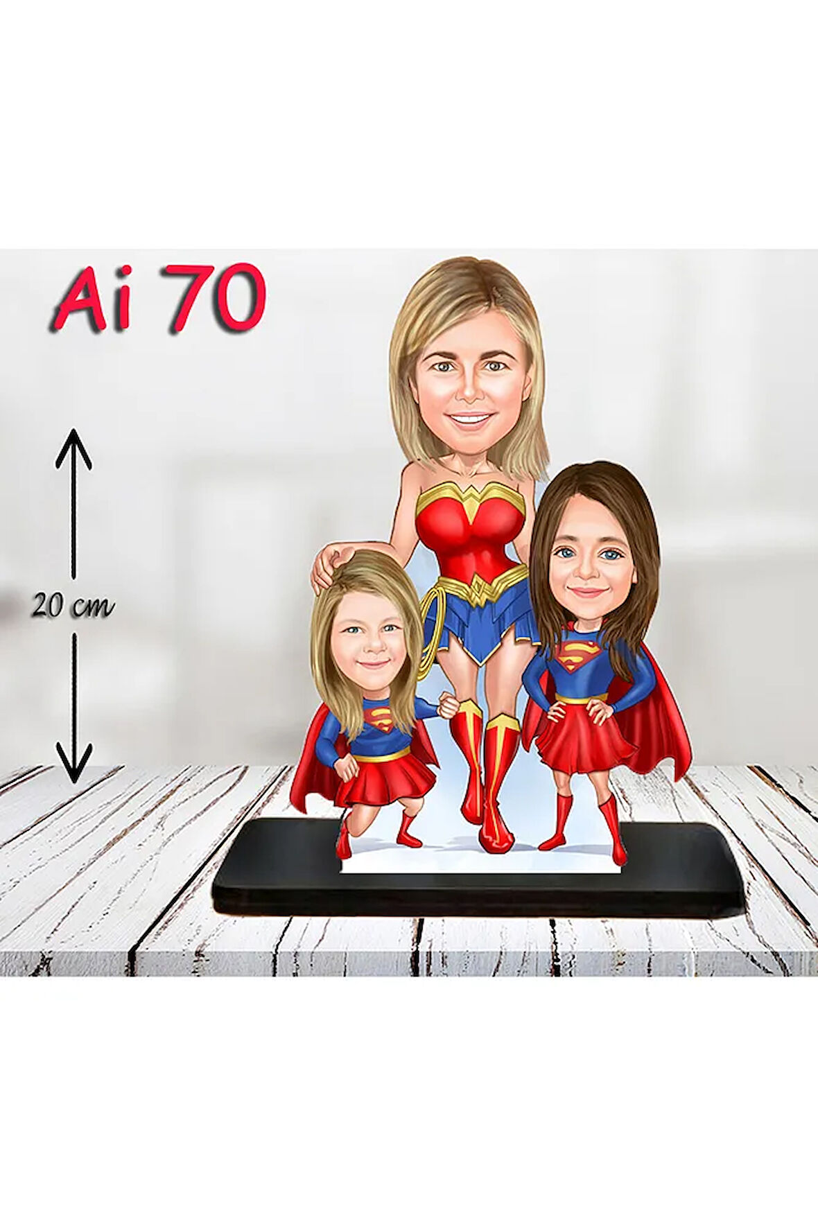 Kişiye Özel Ahşap Biblo - Aile Karikatür Biblo - 3 Kişilik Aile Biblo 21