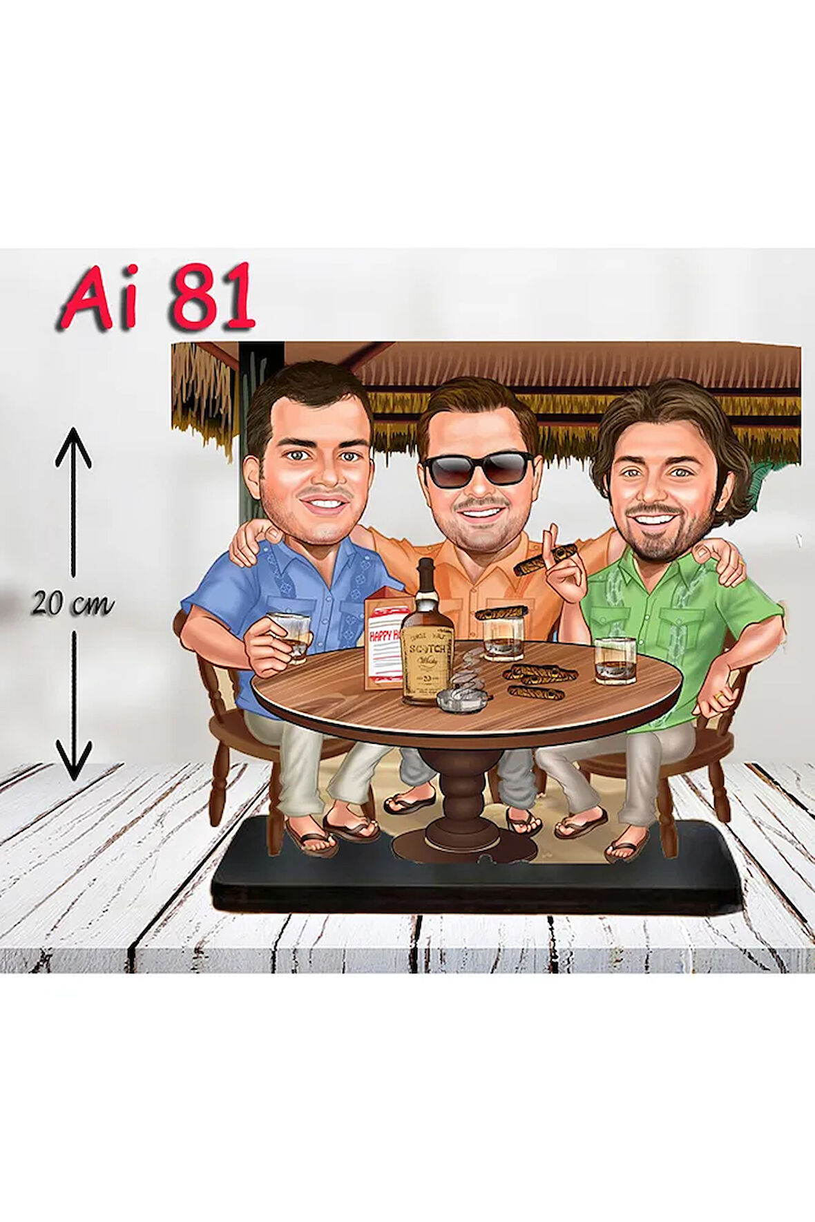 Kişiye Özel Ahşap Biblo - Aile Karikatür Biblo - 3 Kişilik Aile Biblo 23