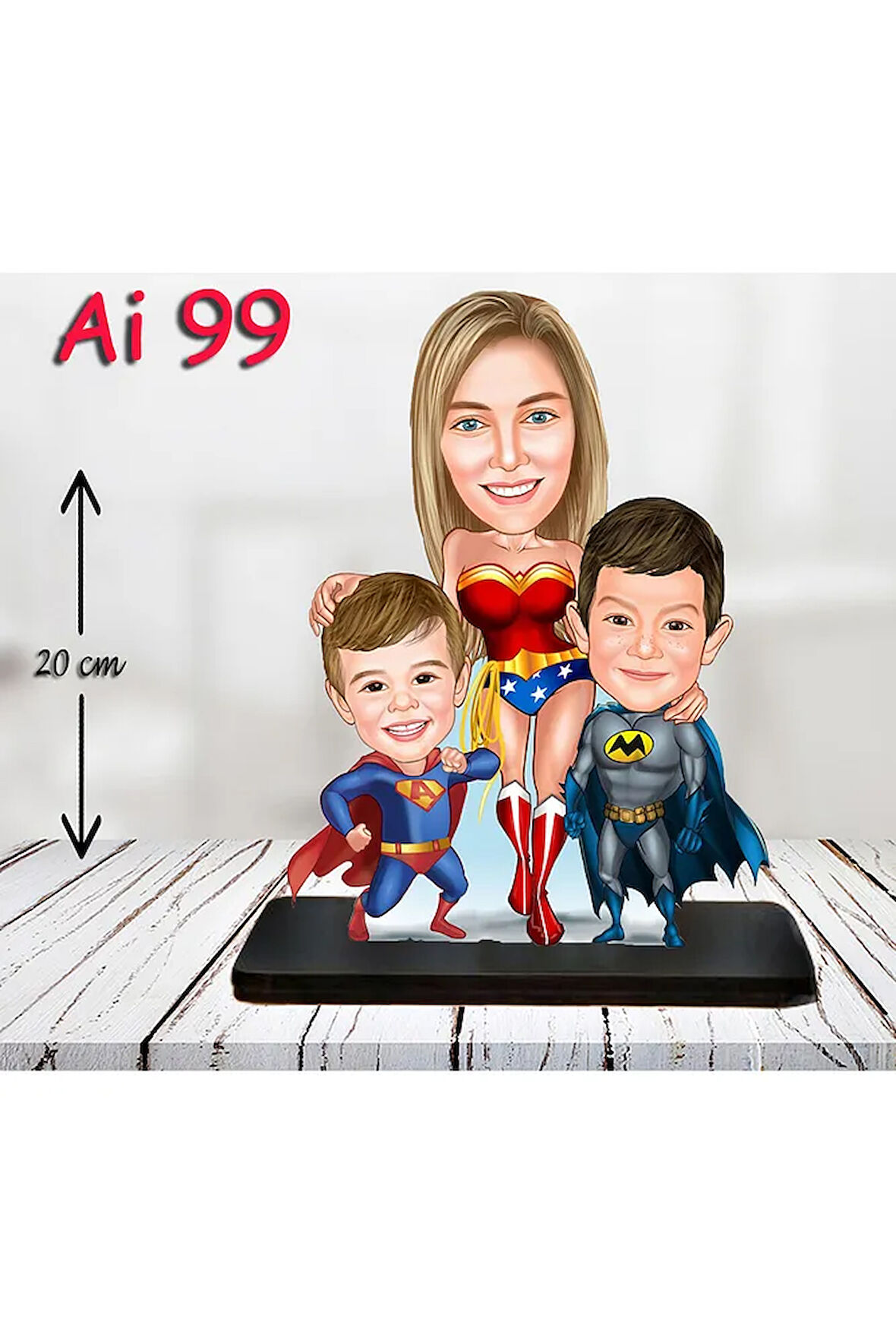 Kişiye Özel Ahşap Biblo - Aile Karikatür Biblo - 3 Kişilik Aile Biblo 27