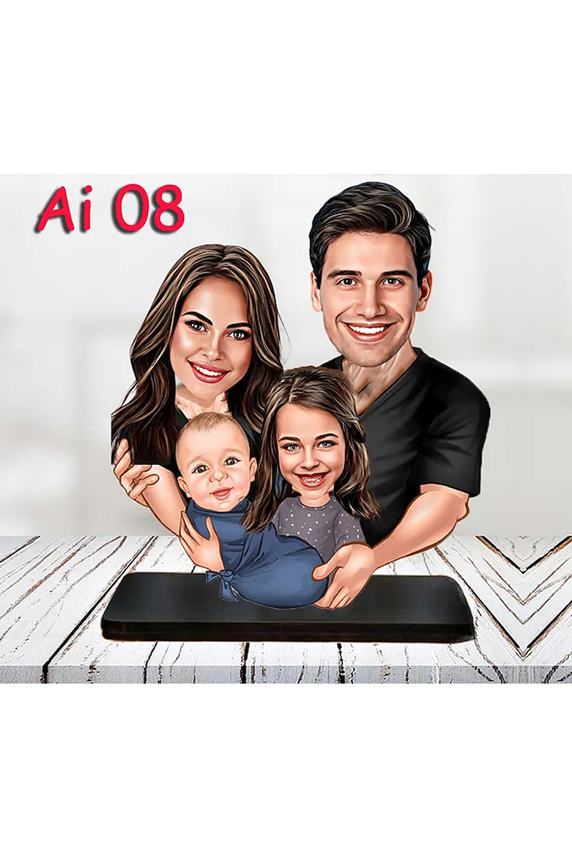 Kişiye Özel Ahşap Biblo - Aile Karikatür Biblo - 4 Kişilik Aile Biblo 3