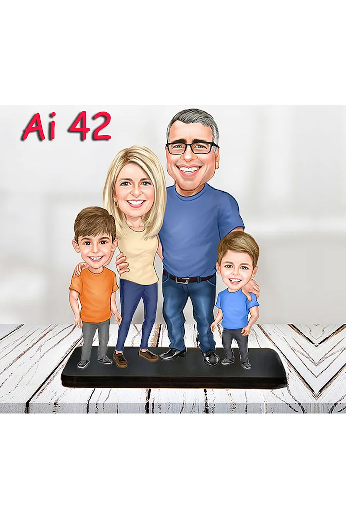 Kişiye Özel Ahşap Biblo - Aile Karikatür Biblo - 4 Kişilik Aile Biblo 14