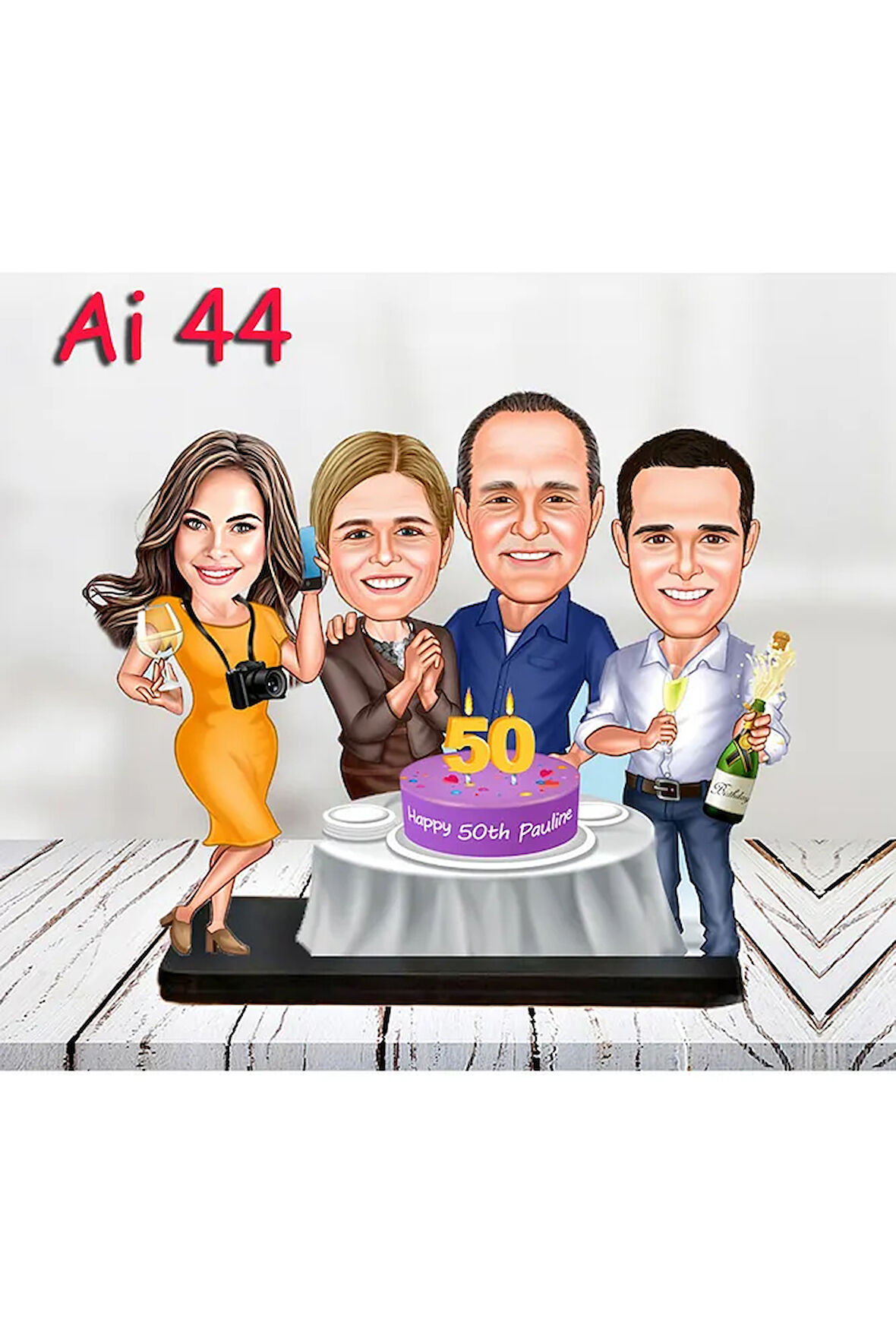 Kişiye Özel Ahşap Biblo - Aile Karikatür Biblo - 4 Kişilik Aile Biblo 15