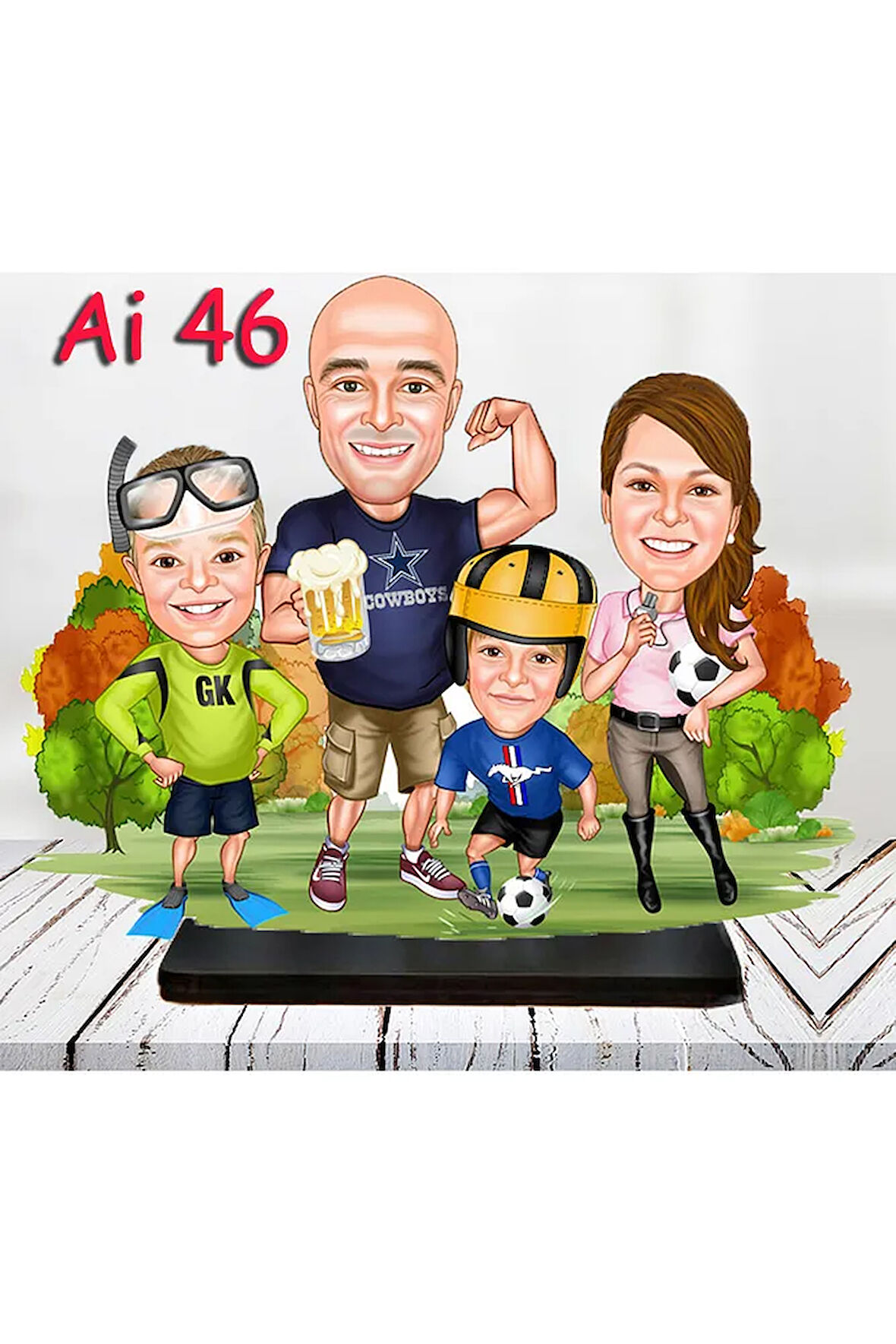 Kişiye Özel Ahşap Biblo - Aile Karikatür Biblo - 4 Kişilik Aile Biblo 17