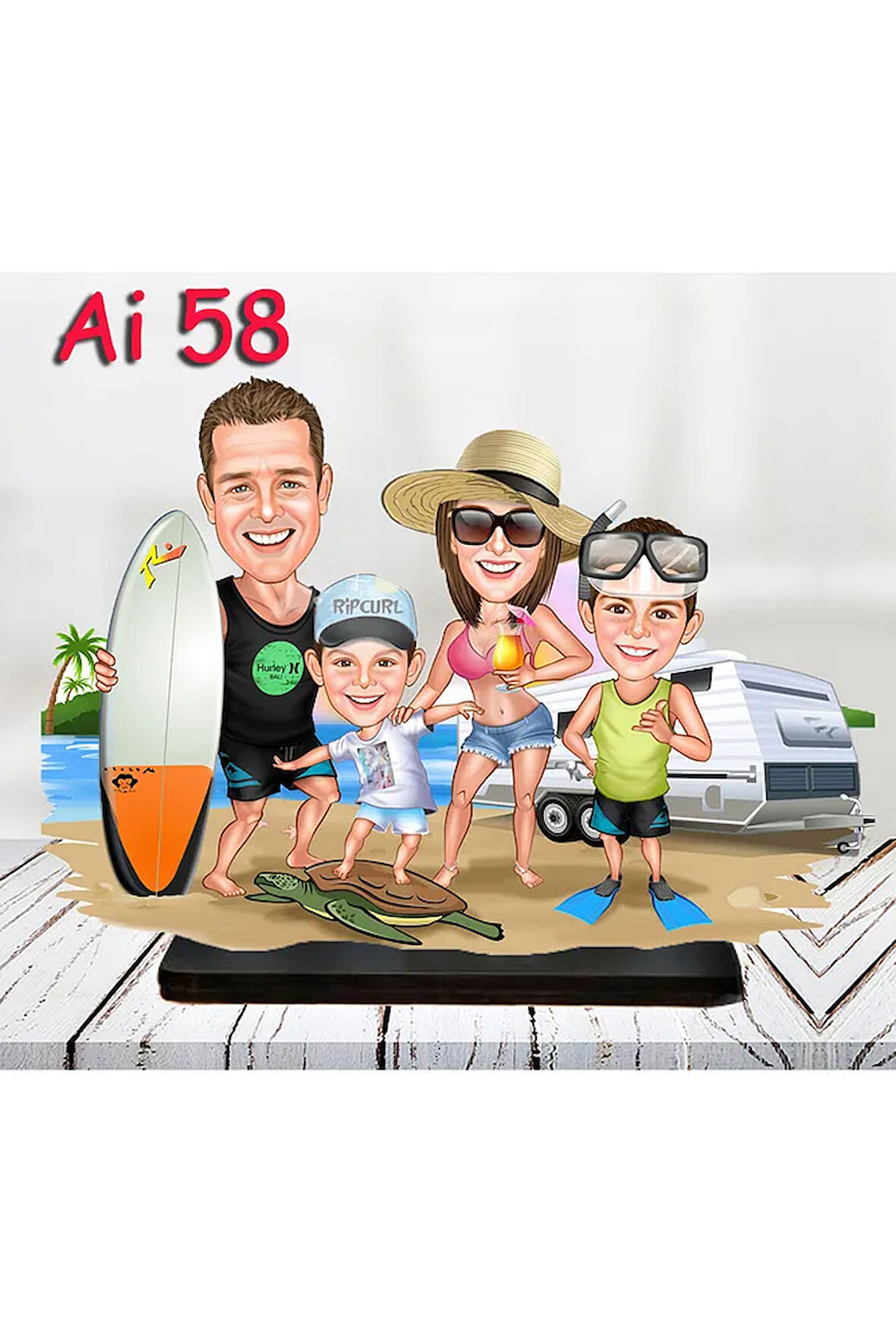 Kişiye Özel Ahşap Biblo - Aile Karikatür Biblo - 4 Kişilik Aile Biblo 25