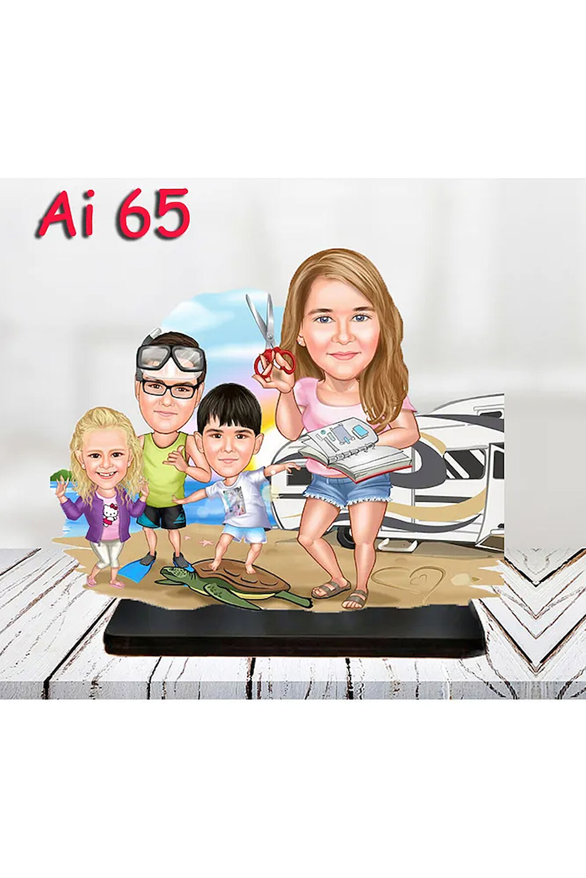 Kişiye Özel Ahşap Biblo - Aile Karikatür Biblo - 4 Kişilik Aile Biblo 26