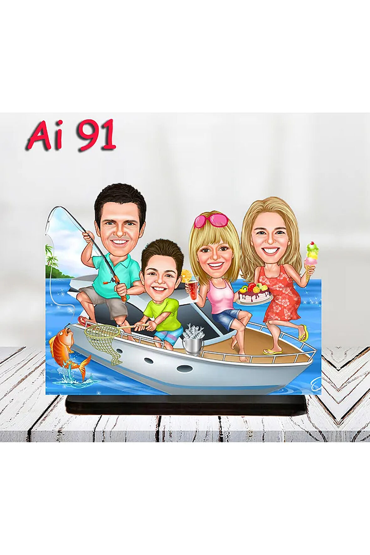 Kişiye Özel Ahşap Biblo - Aile Karikatür Biblo - 4 Kişilik Aile Biblo 40