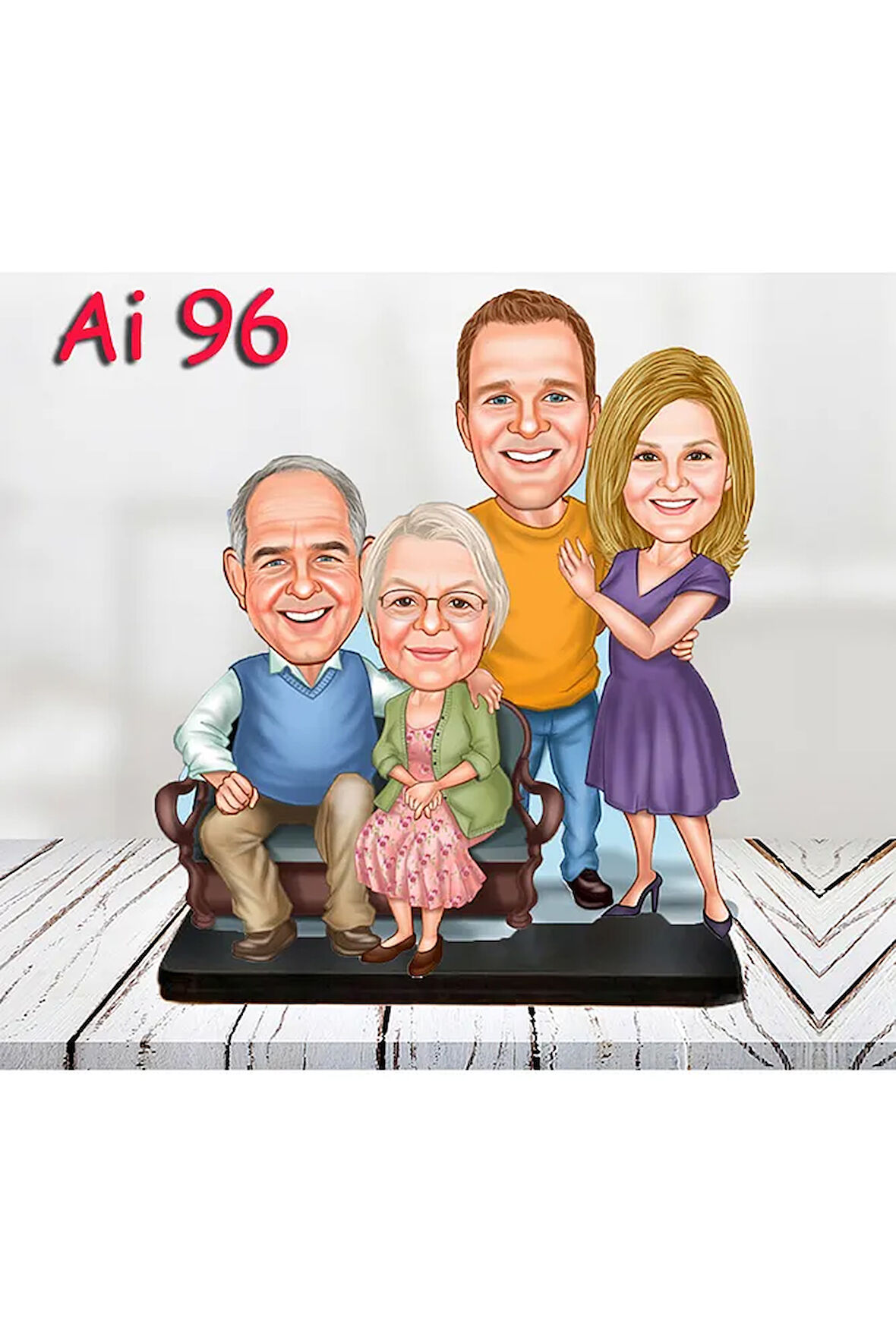 Kişiye Özel Ahşap Biblo - Aile Karikatür Biblo - 4 Kişilik Aile Biblo 43