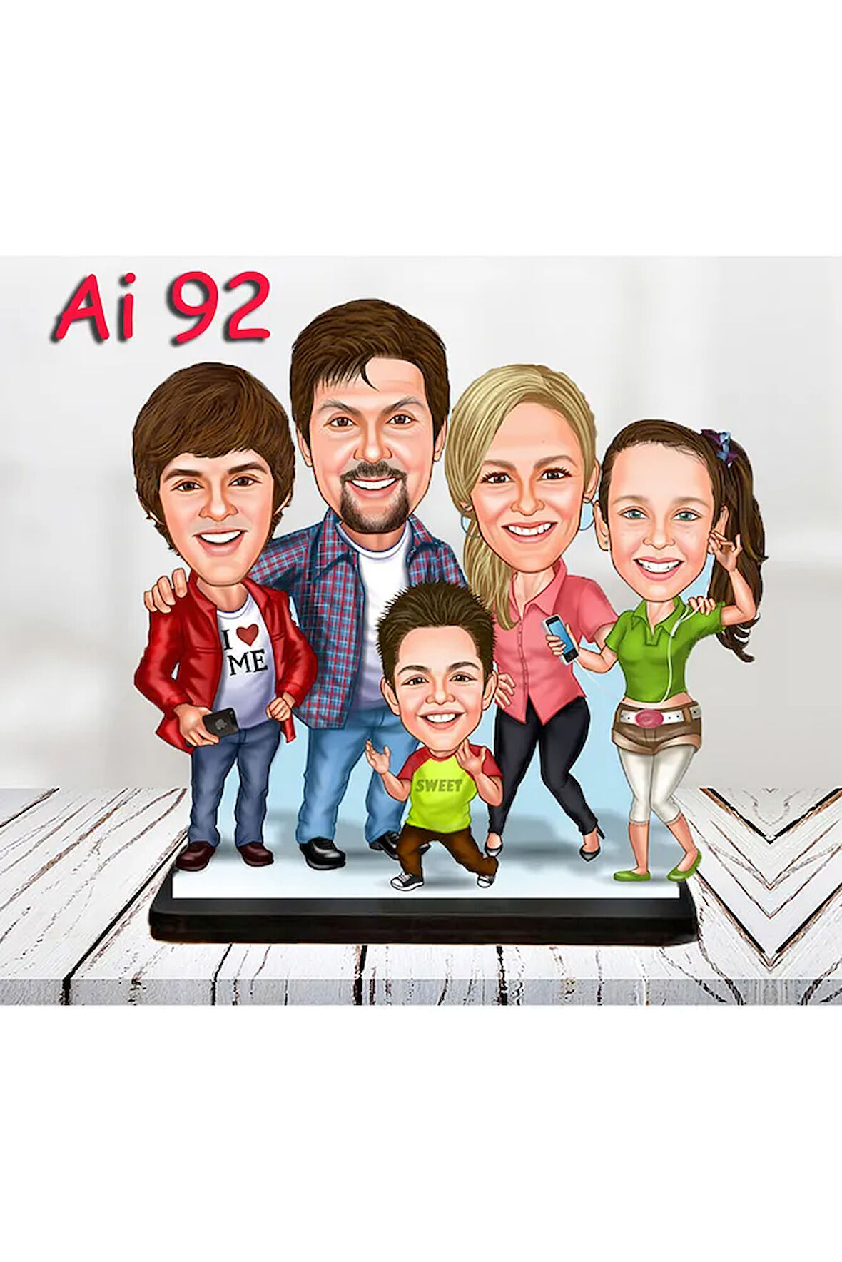 Kişiye Özel Ahşap Biblo - Aile Karikatür Biblo - 5 Kişilik Aile Biblo 14