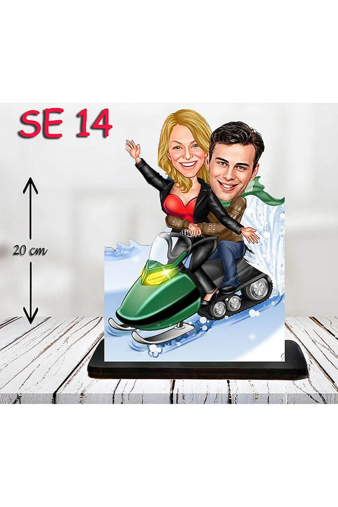 Kişiye Özel Ahşap Biblo - Kar Motoru Kullanan Çift 2