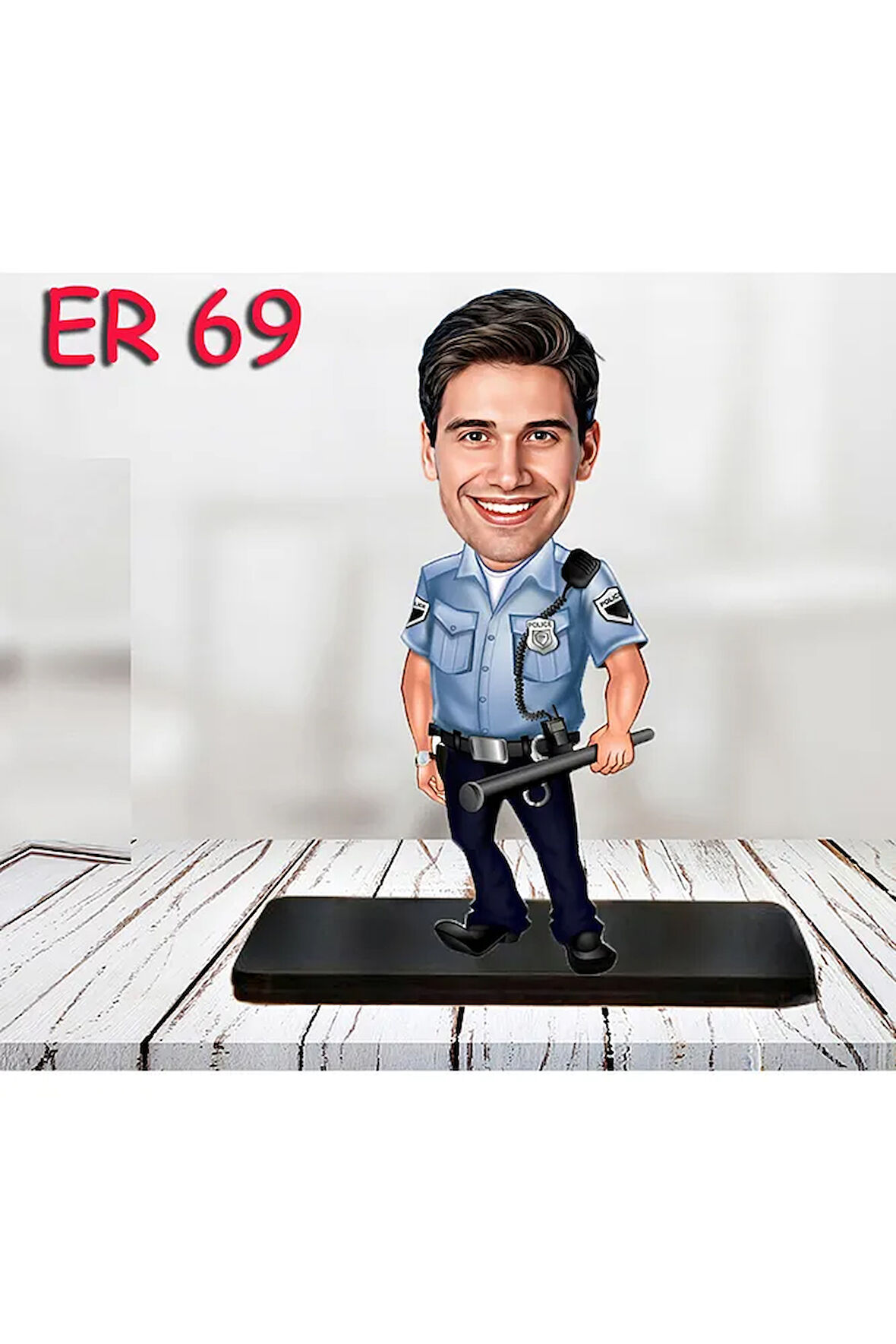 Kişiye Özel Ahşap Biblo - Erkek Polis Karikatür Biblo 7