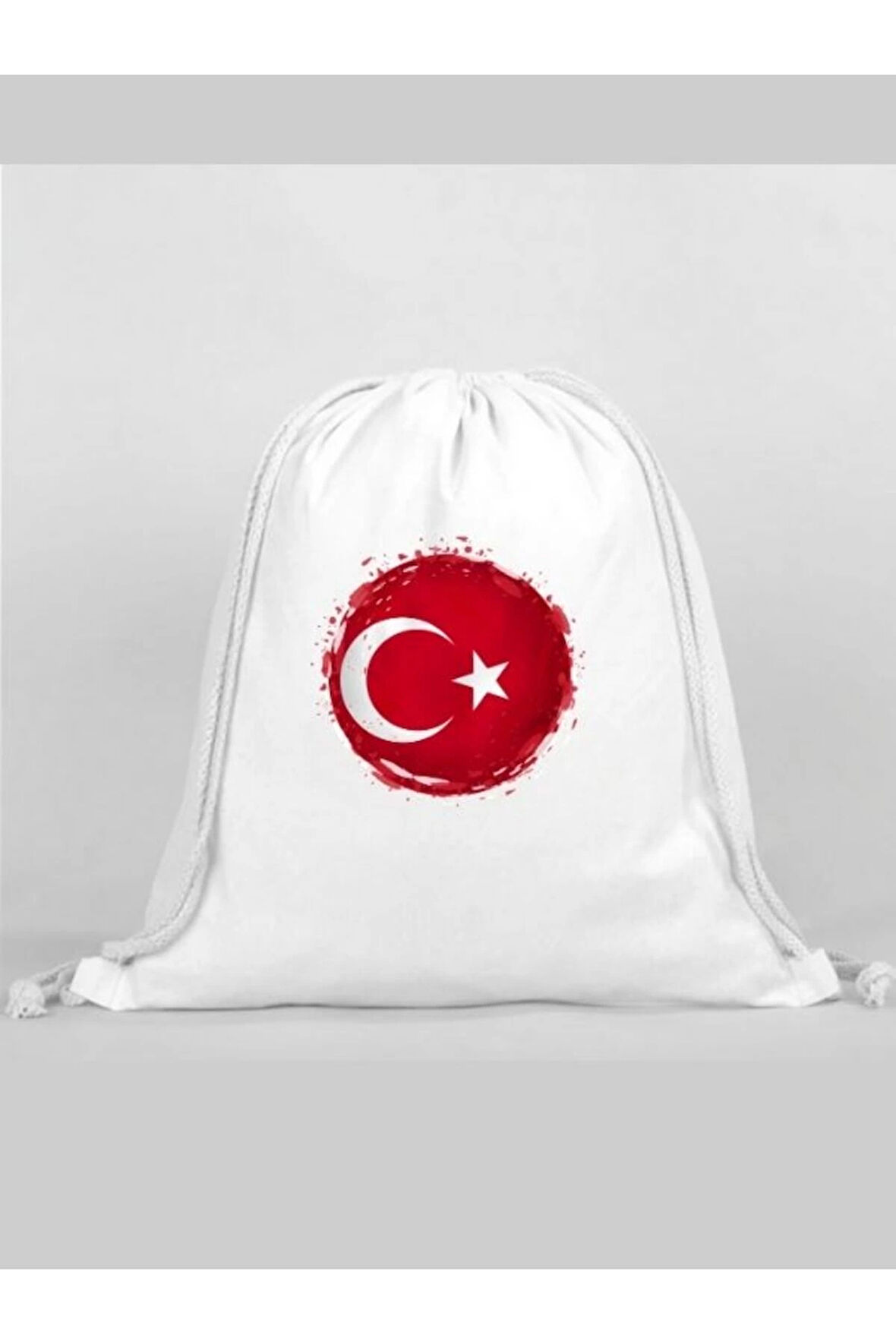 Türk Bayrağı Baskılı Sırt Çantası - İp Büzgülü Spor Çanta