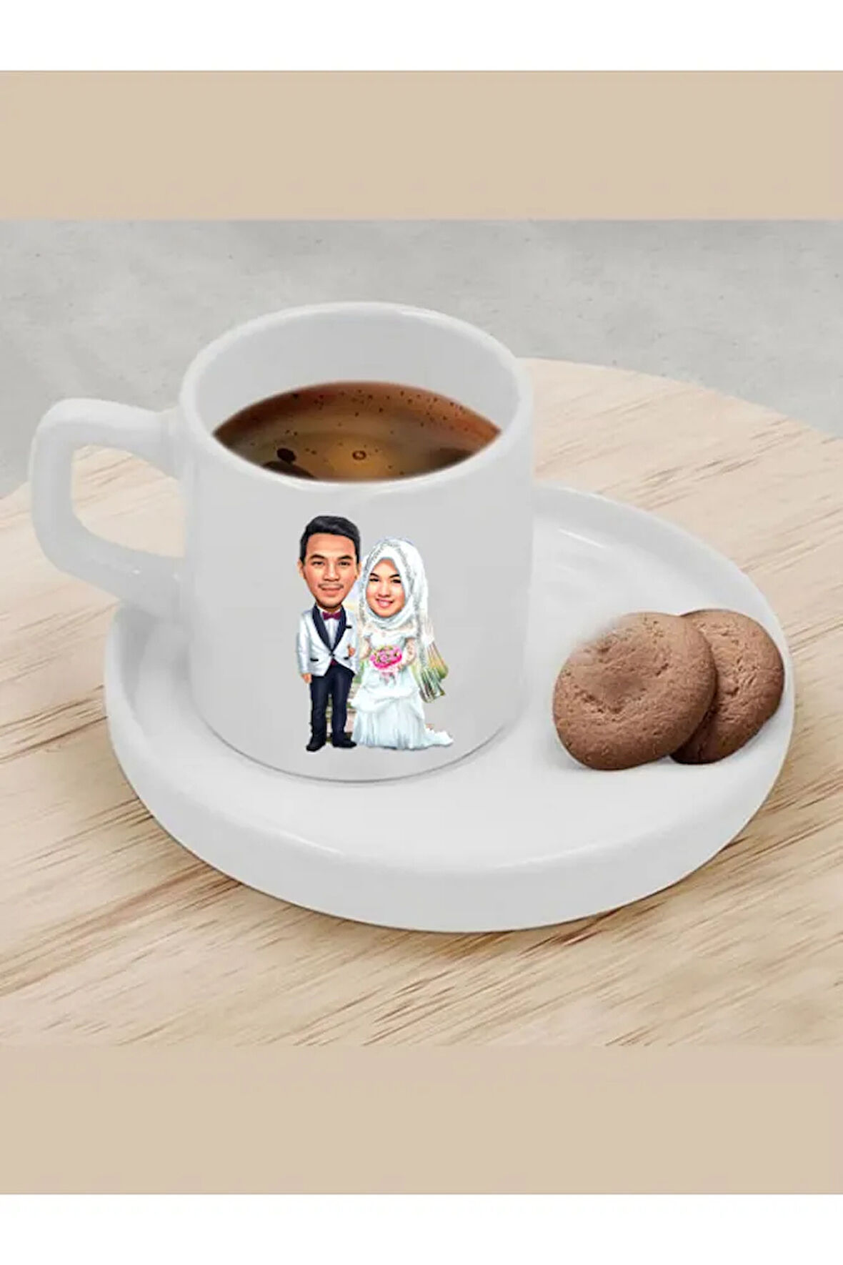 Kişiye Özel Türk Kahvesi Fincanı Karikatür Tesettürlü Fincan