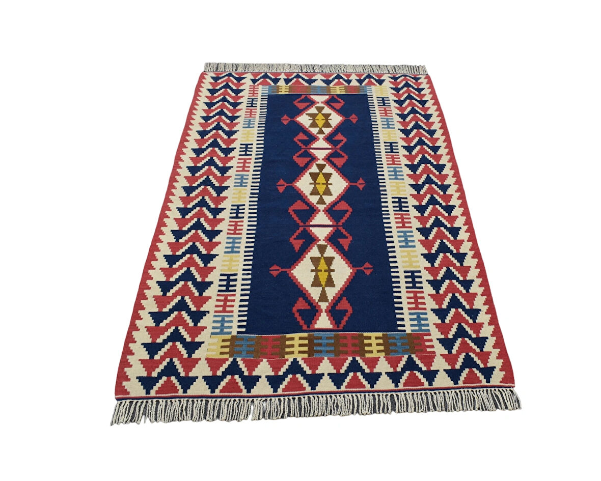 Zehra Abla Halı Yeni El Dokuma Ultra Lüks Lacivert Otantik Yağcıbedir Yün Kilim 4810