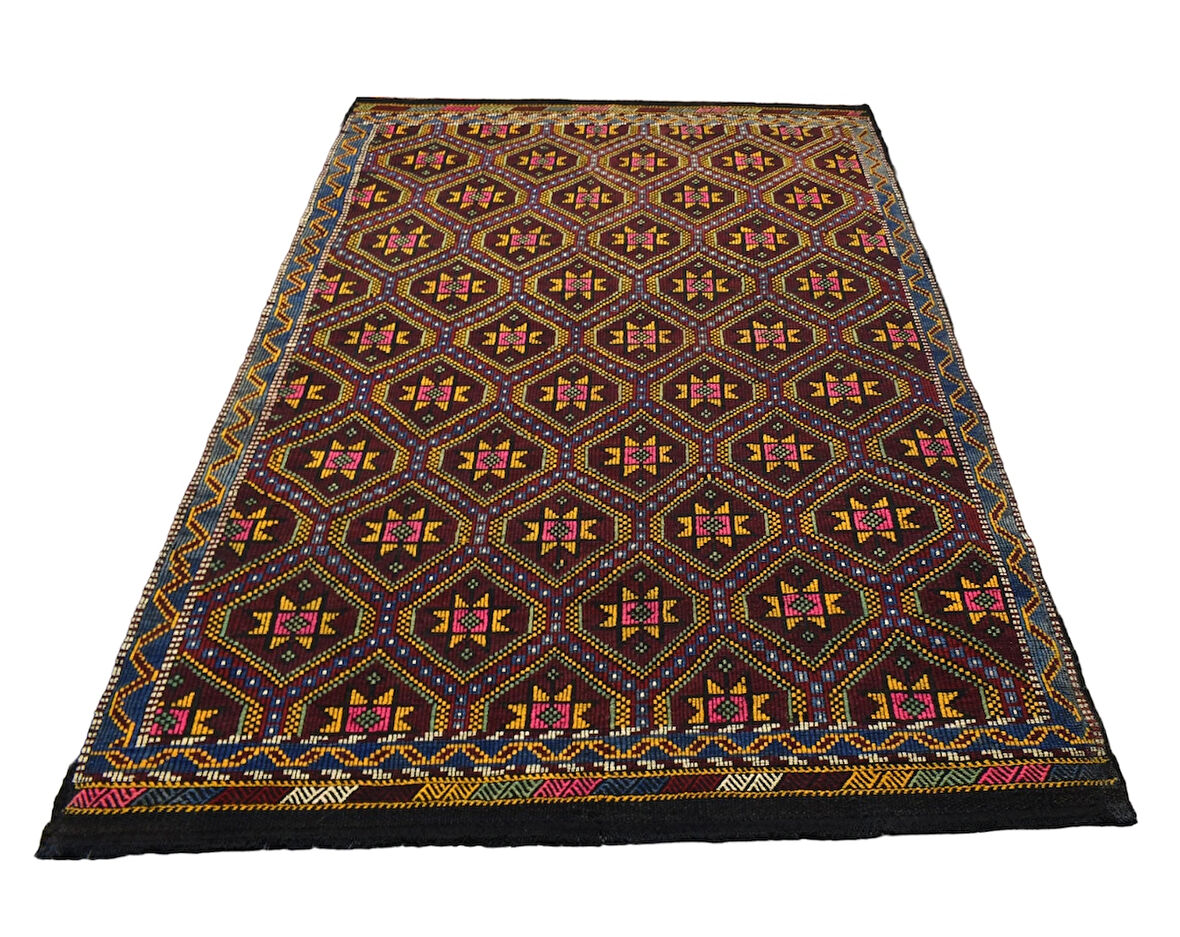 Zehra Abla Halı El Dokuması Yekpare Geometrik Karapınar Yörük Yün Cecim Kilim 4882