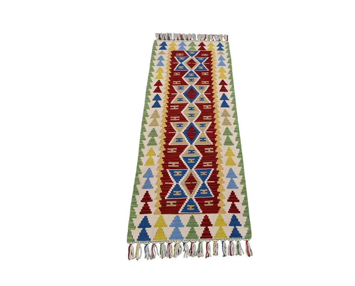 Zehra Abla Halı Yeni El Dokuma Renkli Pınarbaşı Yün Mini Yolluk Kilim 4895