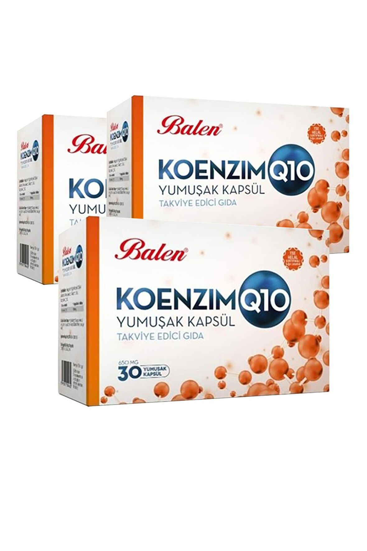 3 Kutu Balen Koenzim Q10 Yumuşak Kapsül 650mg x 30 Yumuşak Kapsül Coenzim Q10