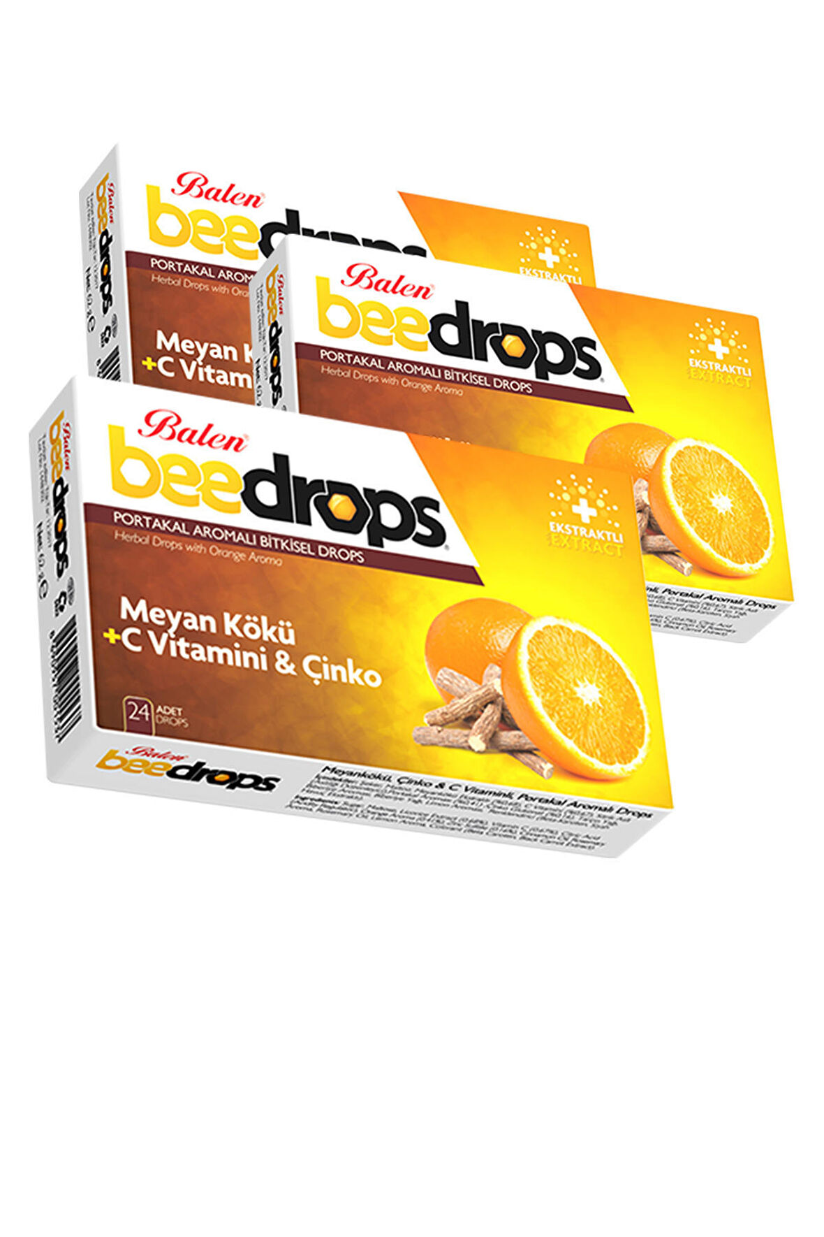 3 Kutu Balen Meyan Kökü C Vitamini Çinko Portakal Aromalı Beedrops 24 adet Pastil Meyankökü Bee Droops