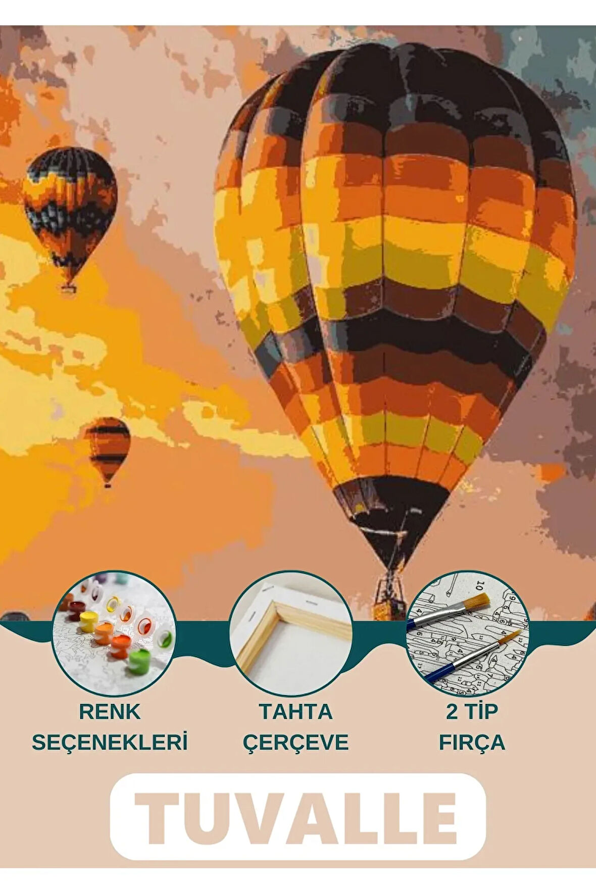 Kapadokya Sayılarla Boyama Seti, Hobi Seti, 40X50 Tablo, Fırça Boya Asma Aparatı Dahil, Zeplin