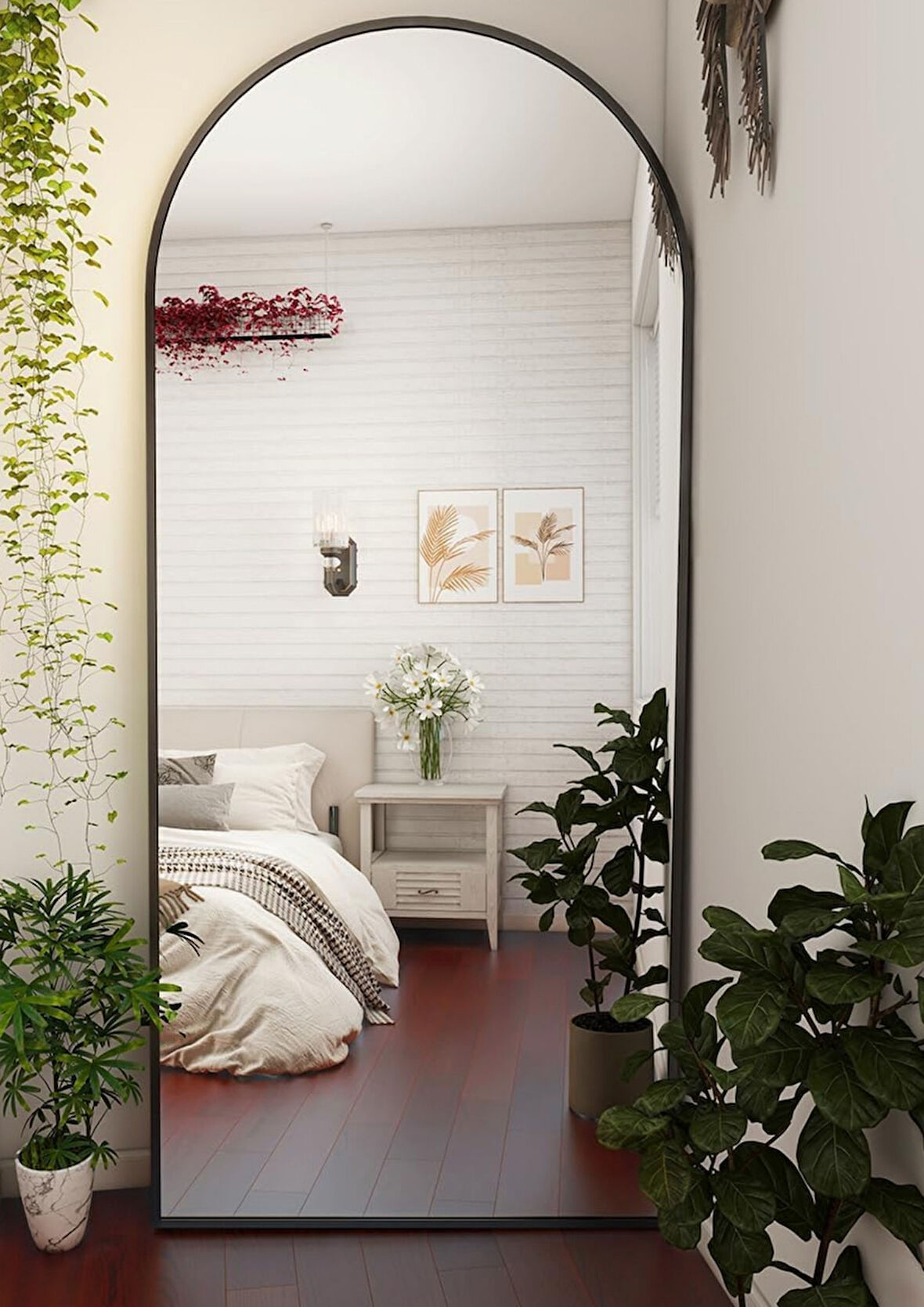 Zer 180x66 Kemerli Zemin Aynası,Tam Boy Aynalı Duvar Aynası, Yatak Odası, Giyinme Odası için Standlı