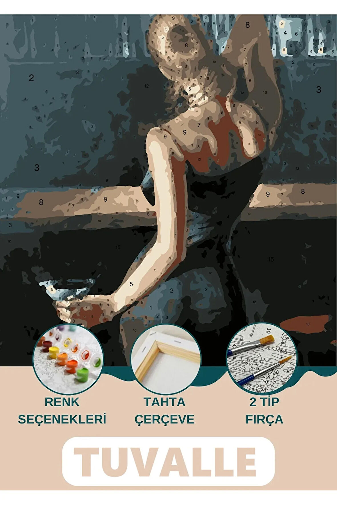Zarafetin Eşi Kadın Sayılarla Boyama Seti, Hobi Seti, 40X50 Tablo, Fırça Boya Asma Aparatı Dahil