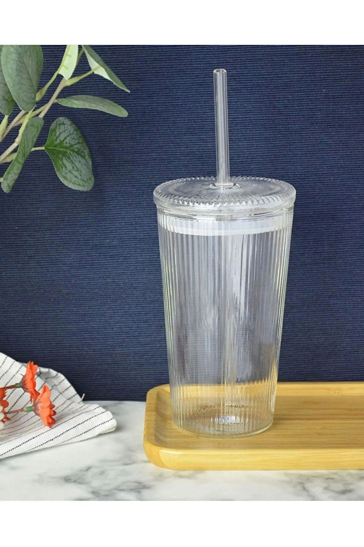 1 Adet Isıya Dayanıklı Pipetli Conta Kapaklı Damlatmaz Sızdırmaz Ful Cam Origami Bardak 750 ML