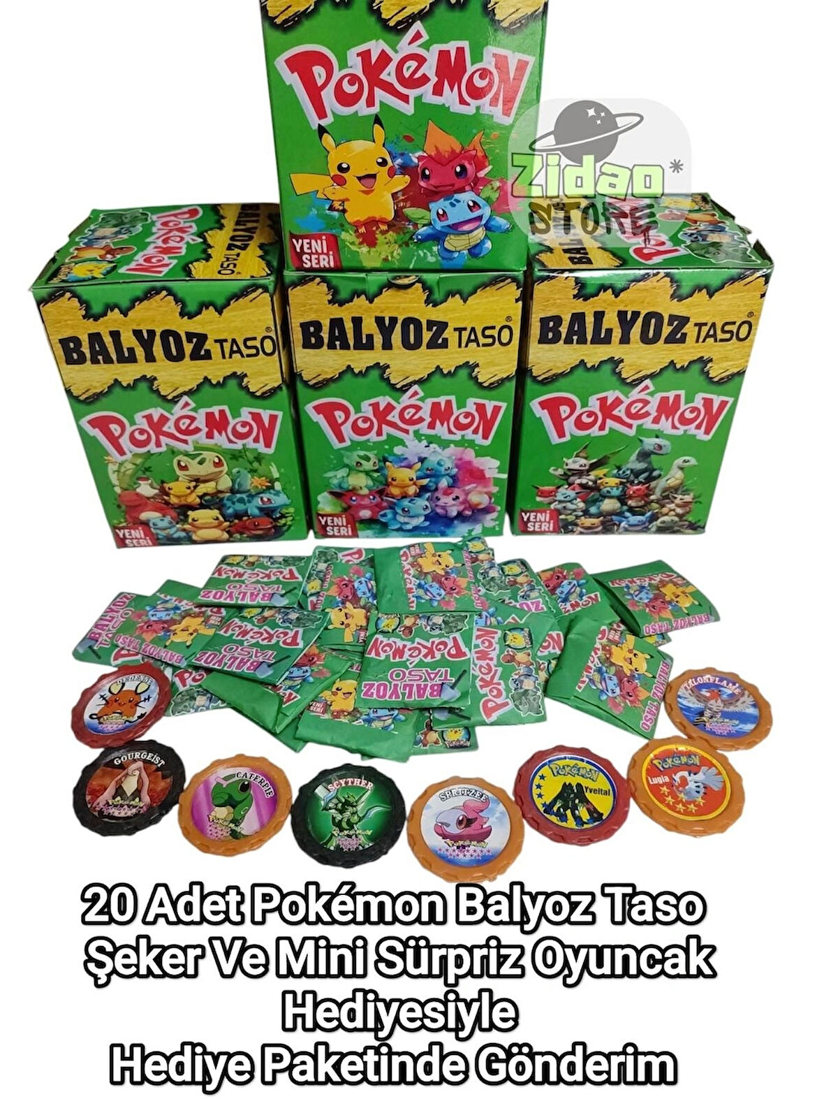  Balyoz Pokemon Tasoları Yeni Seri 20 Adet Pokemon Taso | Hediye Paketinde Mini Oyuncak ve Şeker