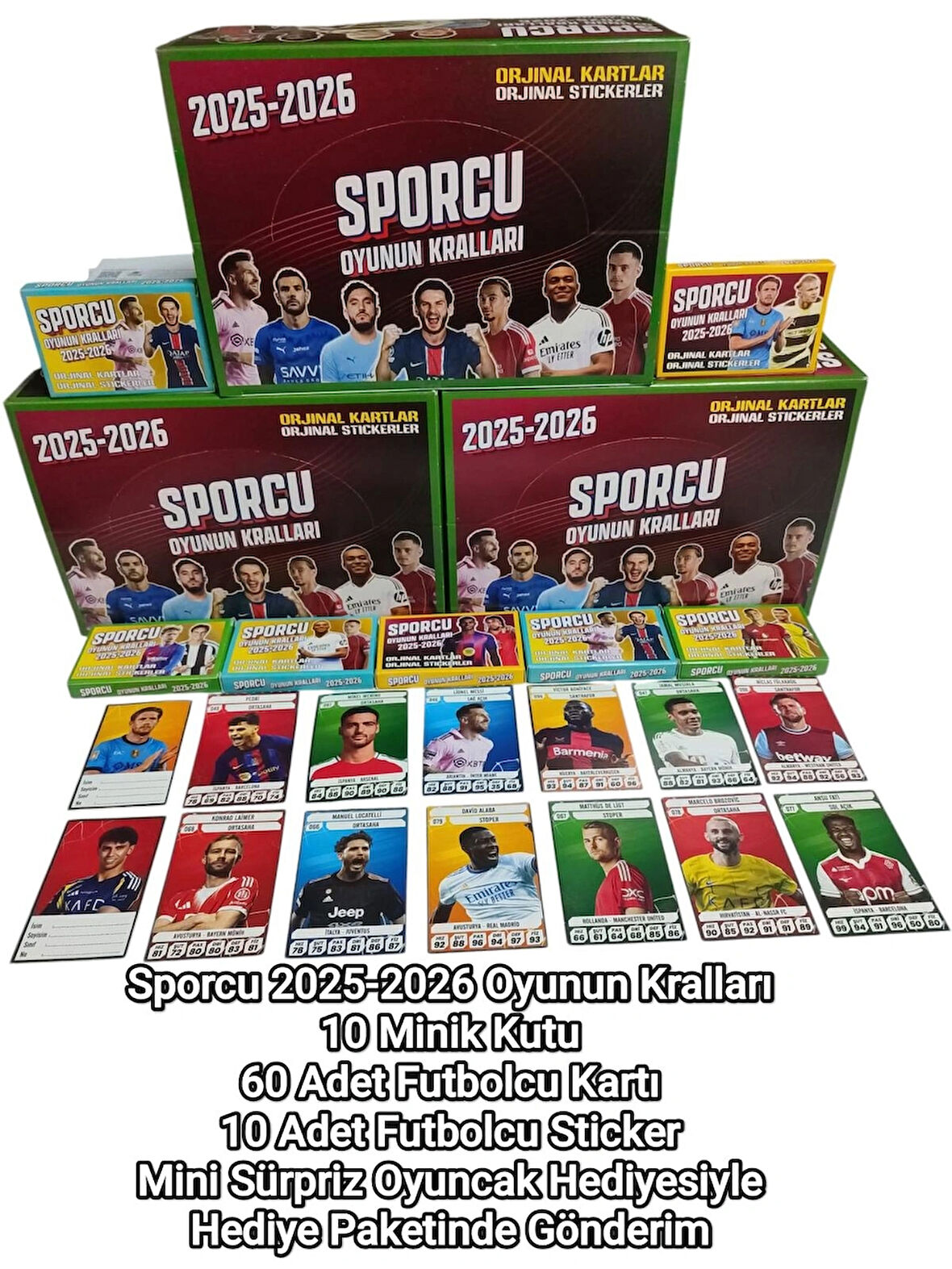 Sporcu 2025-2026 Oyunun Kralları Futbolcu Kartı Seti 10 Kutu + Sürpriz Oyuncak ve Şeker