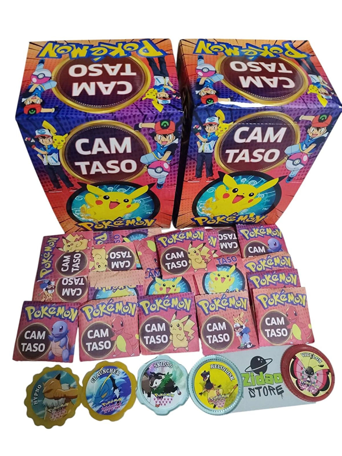Pokemon Cam Taso 40 Adet Koleksiyon Tasoları Hediyeli Paket ve Mini Sürpriz Oyuncak ile Gönderim