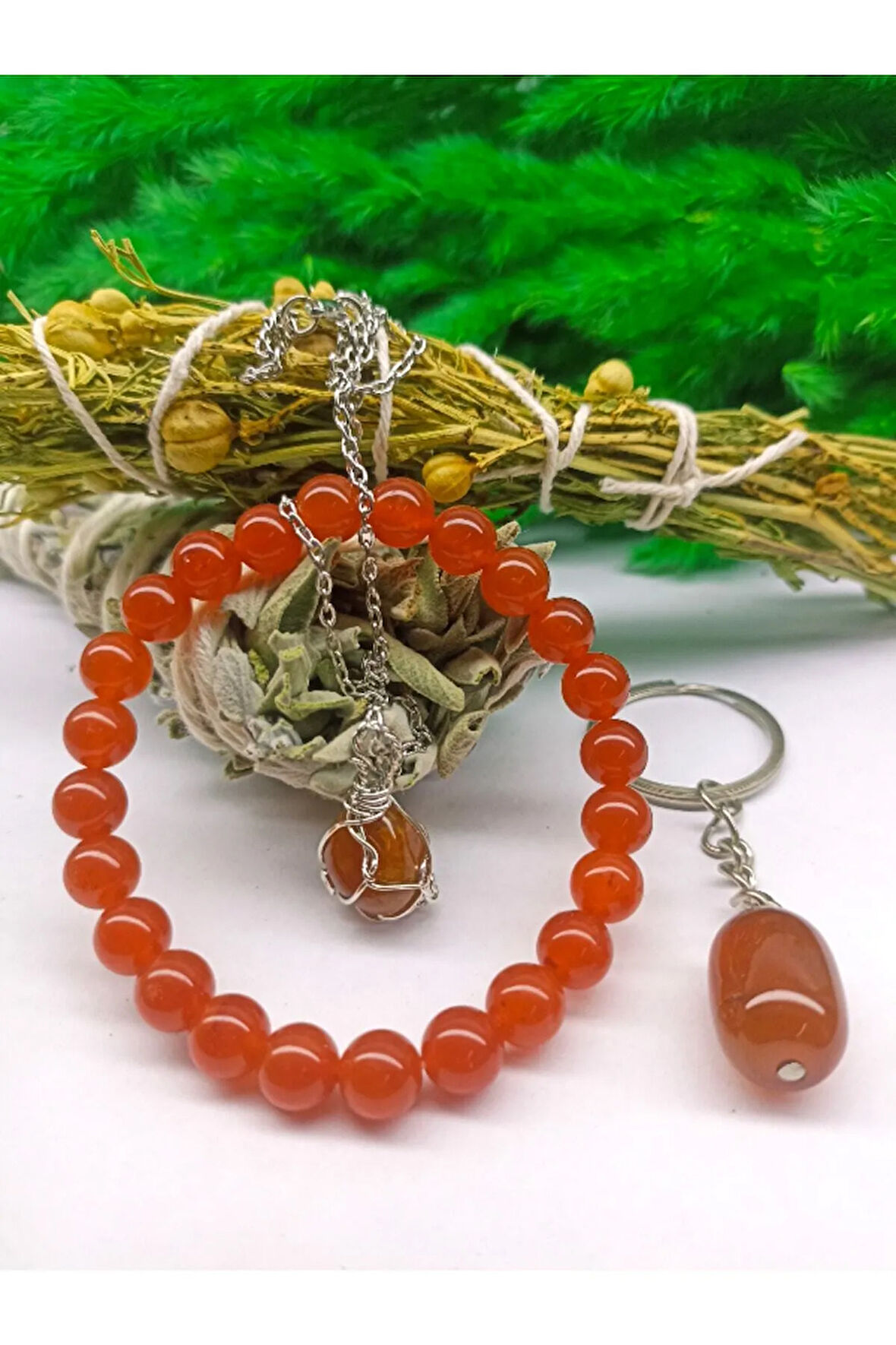 ÇİFT TÜTSÜLÜ KAHVE AKİK DOĞAL TAŞ SET (SERTİFİKALI)