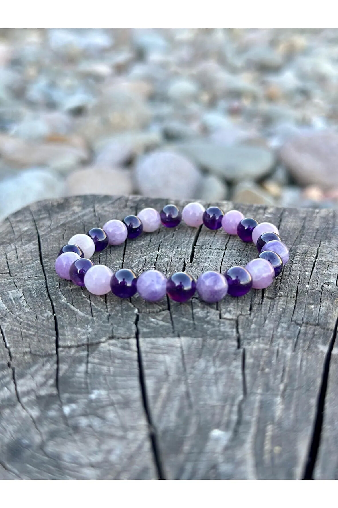8 mm Doğal taş Ametist - Mikaşist Taşı Erkek Kadın Bileklik