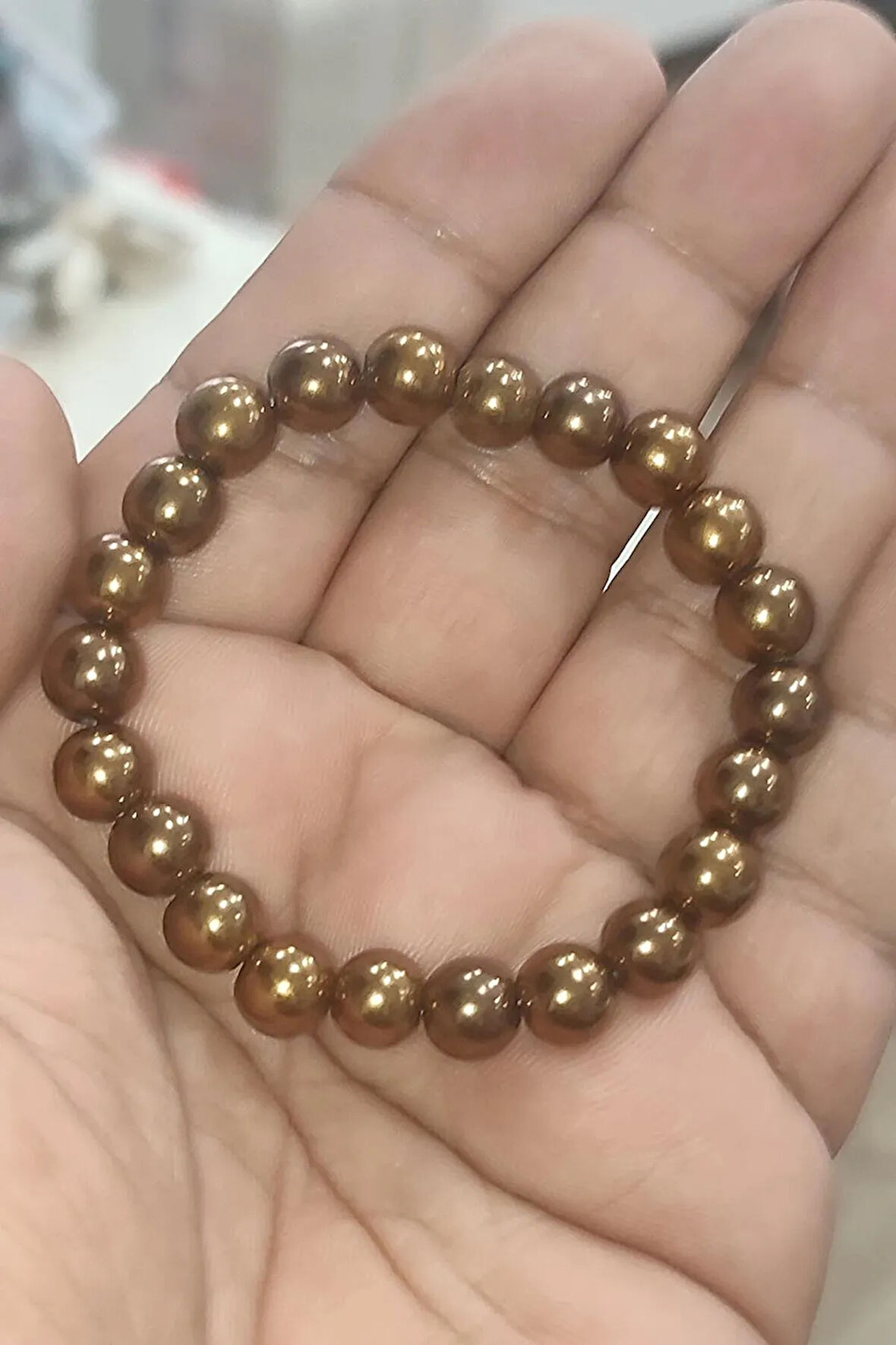 SERTİFİKALI BAKIR HEMATİT DOĞAL TAŞ BİLEKLİK 8 MM