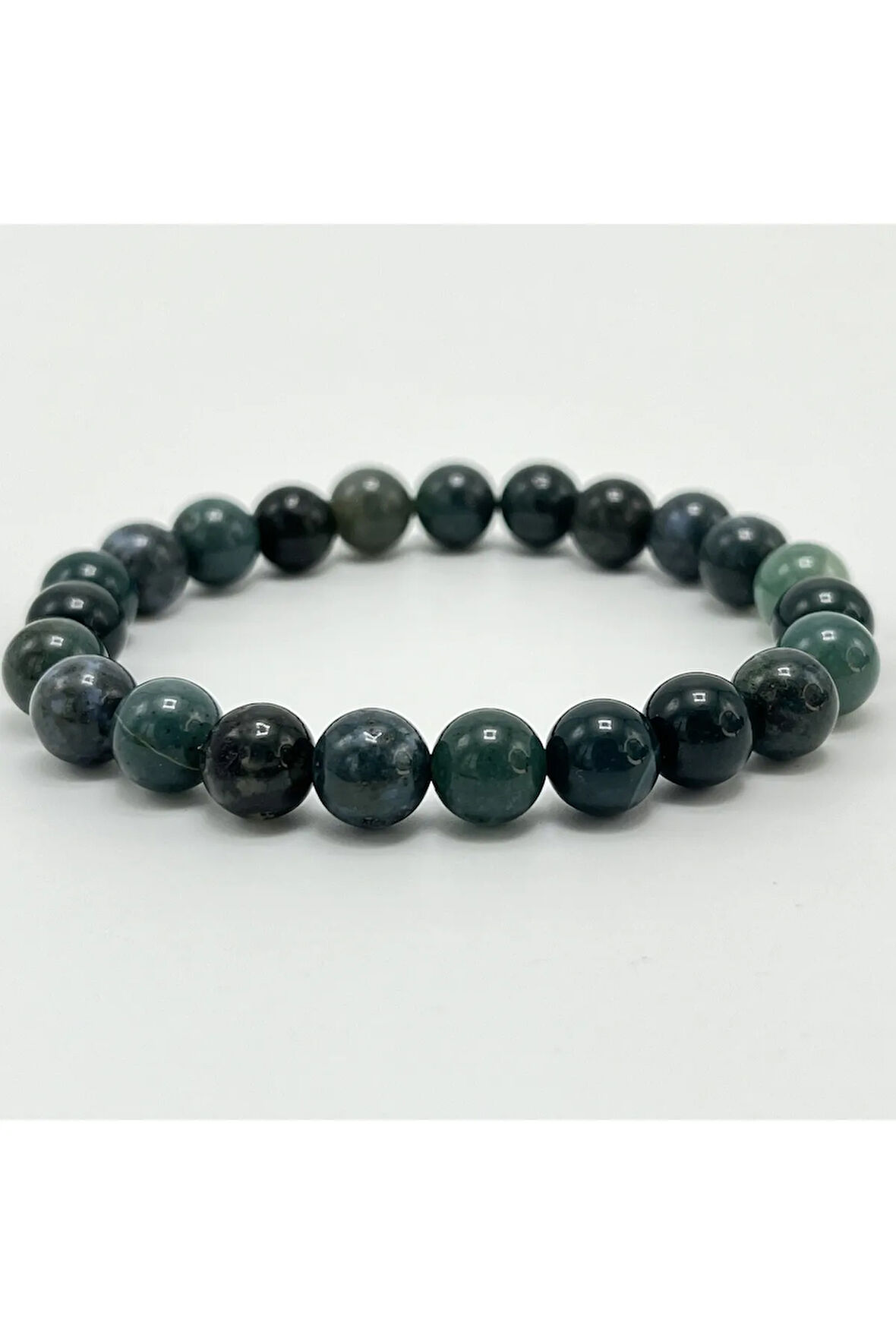 Sertifikalı Yosunlu Akik 8mm Elastik Misinalı Doğal Taş Bileklik
