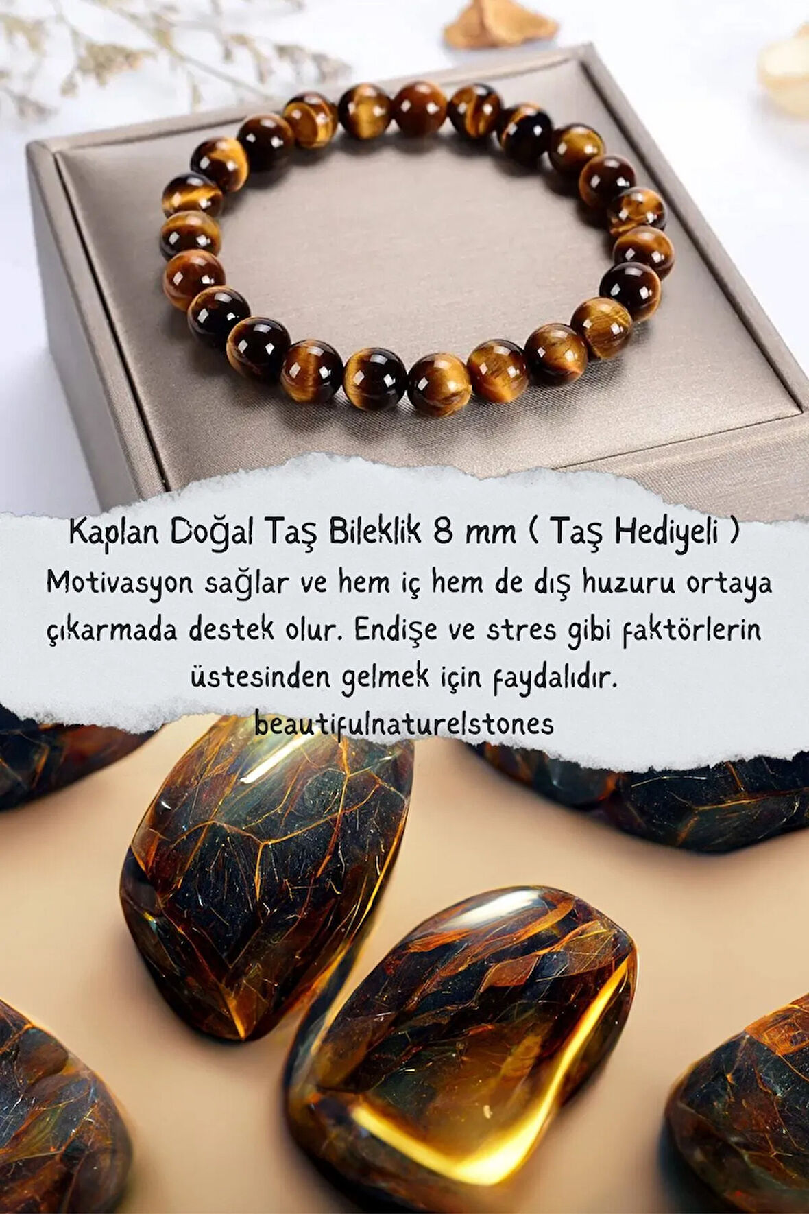 Kaplan Çok Kaliteli Doğal Taş Bileklik (kaplan Taşı Hediyeli) ( Para Ve Güç ) Aaa Kalite