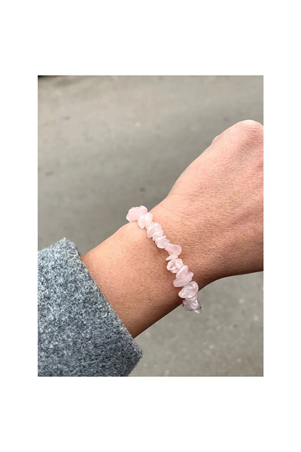 PEMBE KUVARS DOĞAL TAŞ BİLEKLİK KALIN LASTİK MİSİNALI