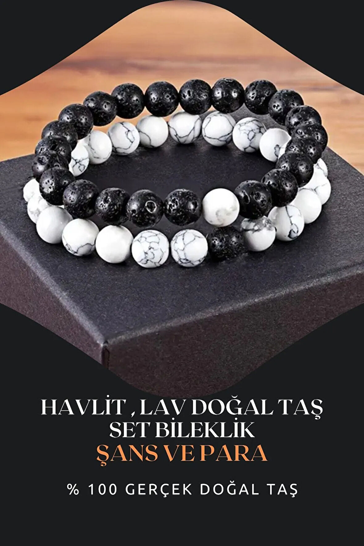 Havlit, Lav Doğal Taş Bileklik Seti 8 Mm ( Zenginlik , Bolluk Ve Şans ) Aa Kalite