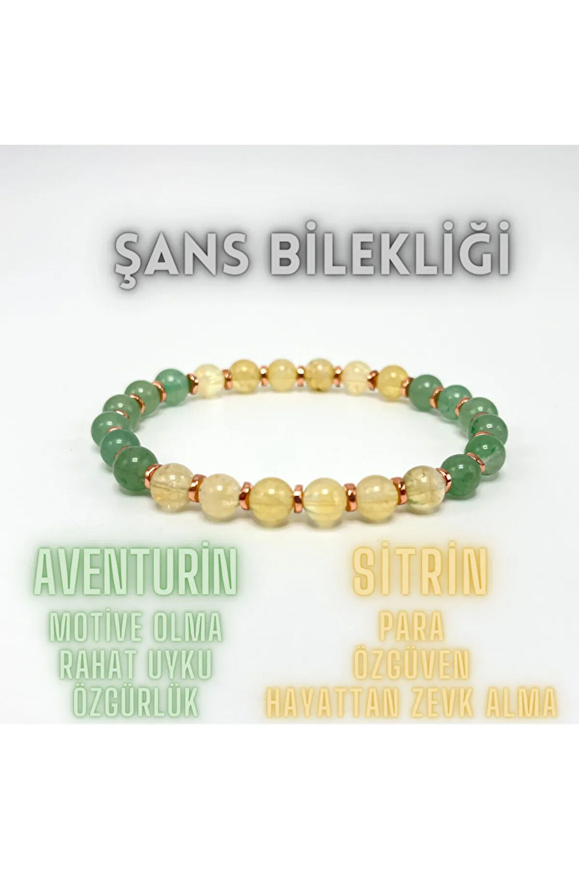 SERTİFİKALI Şans Bilekliği Doğal Taş  6mm Misinalı Aventurin Sitrin