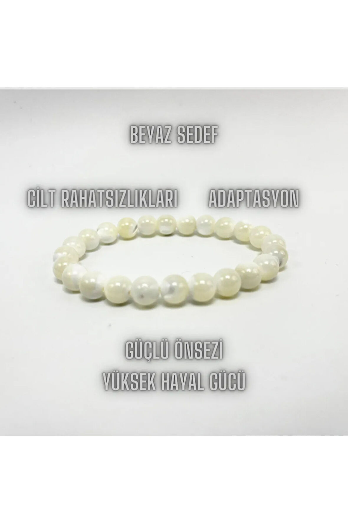 Sertifikalı Beyaz Sedef 8mm Elastik Misinalı Doğal Taş Bileklik