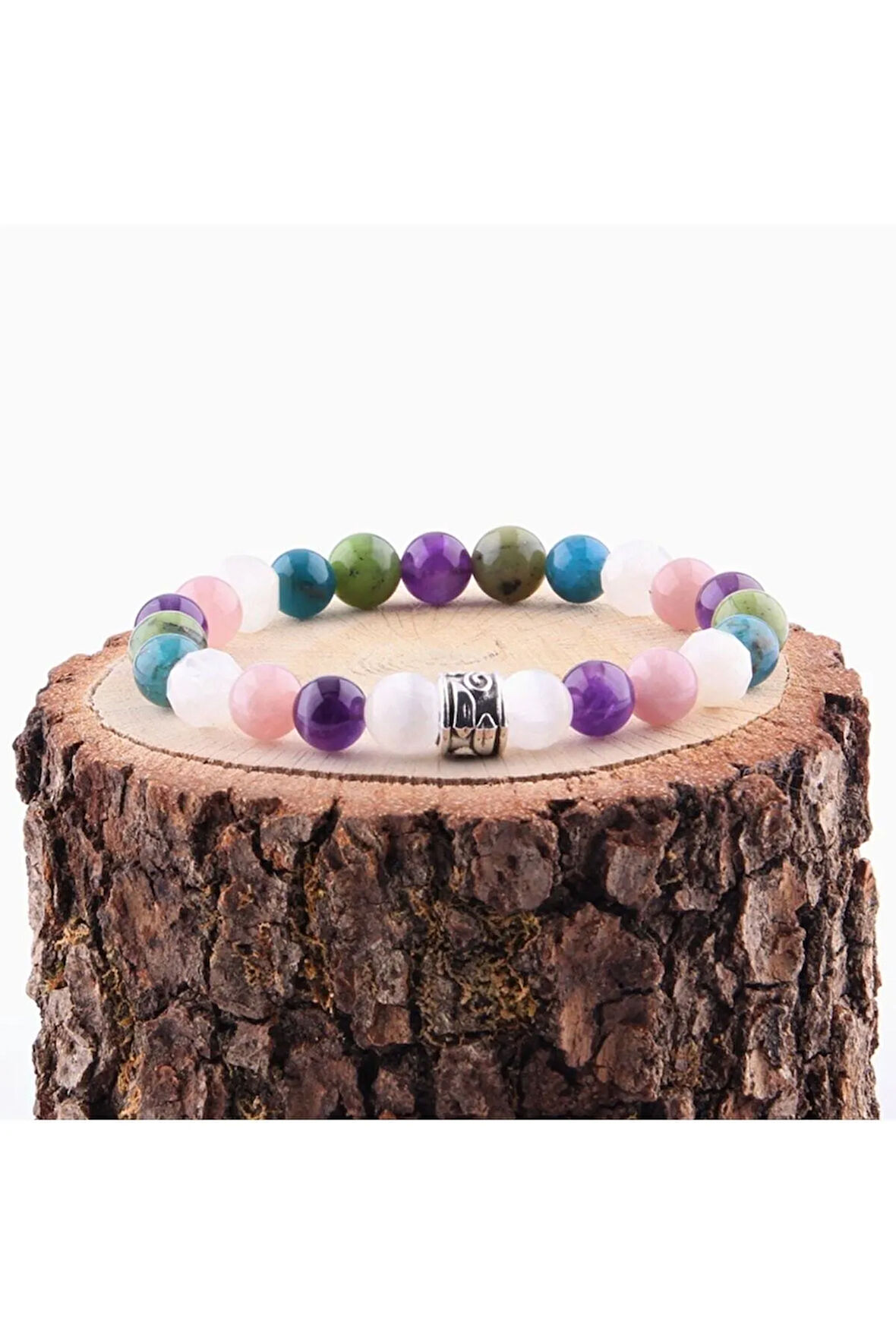 Selenit Ametist Pembe Kuvars Ay Taşı Apatit Yeşim Doğal Taş 8 Mm Bileklik