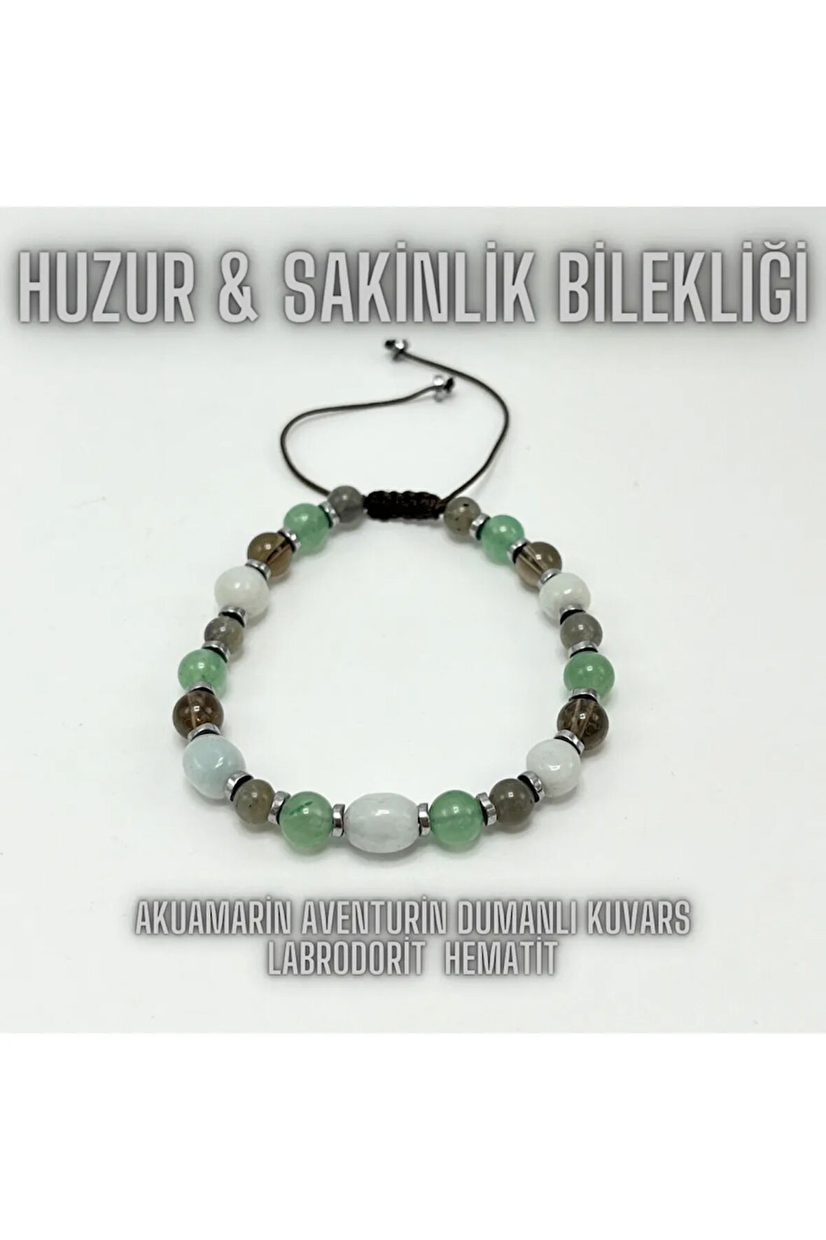 Sertifikalı Akuamarin Aventurin Dumanlı Kuvars Labrodorit Hematit Doğal Taş Bileklik Huzur Sakinlik