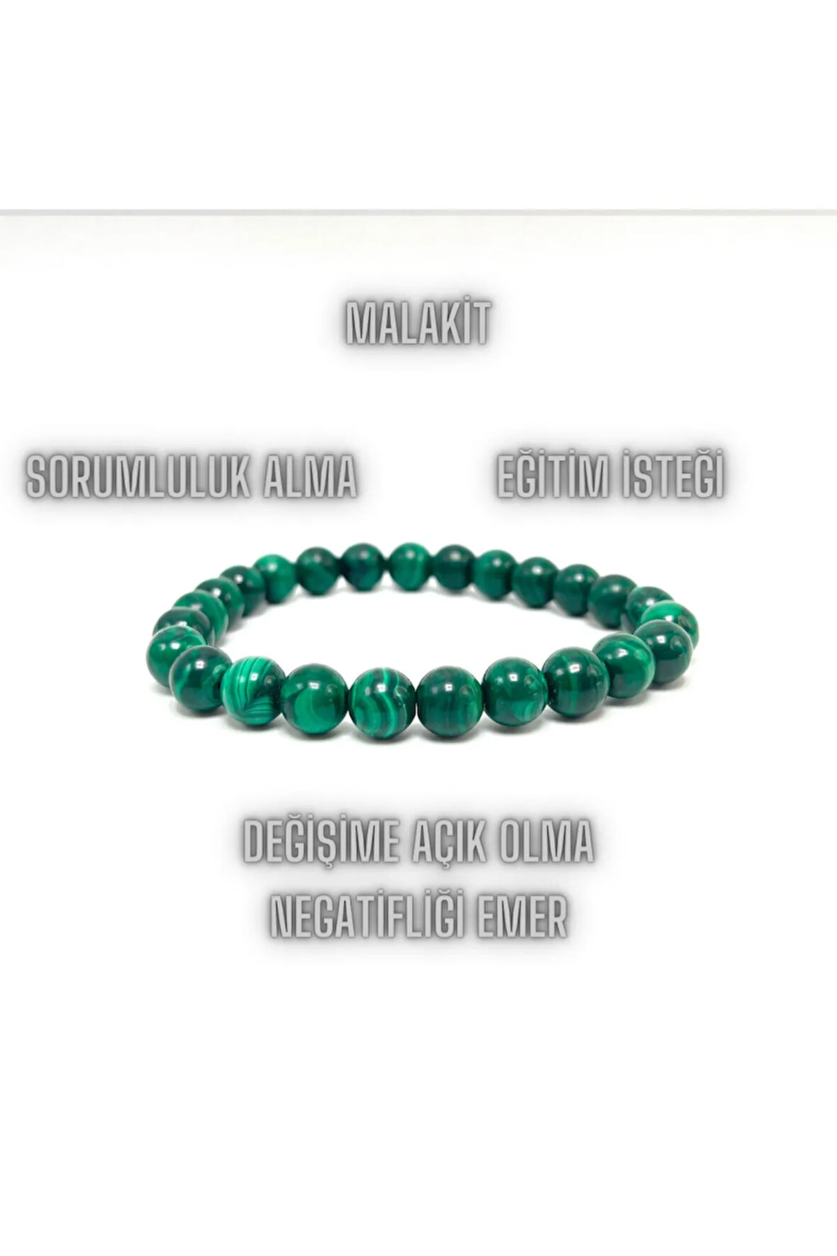 Sertifikalı Malakit 8mm Elastik Misinalı Doğal Taş Bileklik