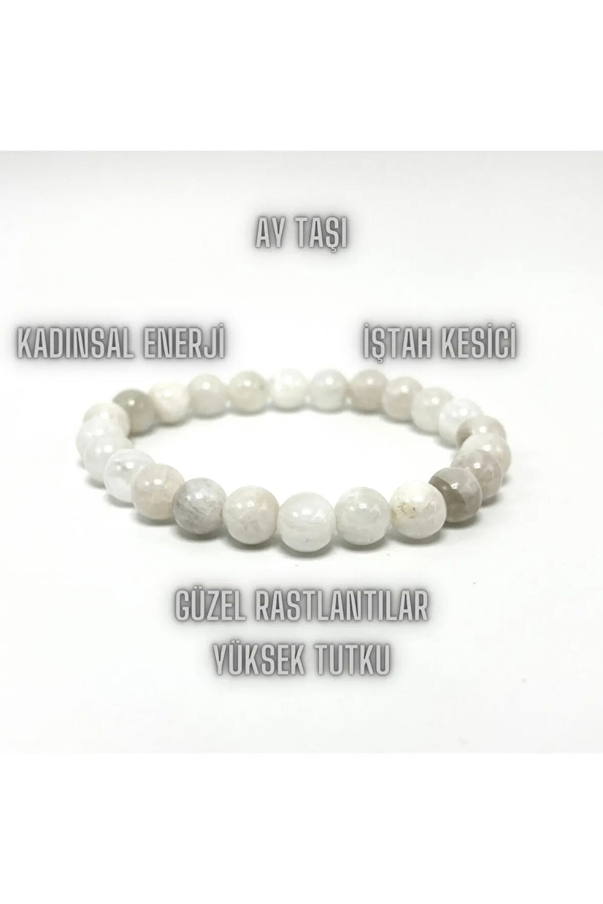 Sertifikalı Ay Taşı 8mm Elastik Misinalı Doğal Taş Bileklik