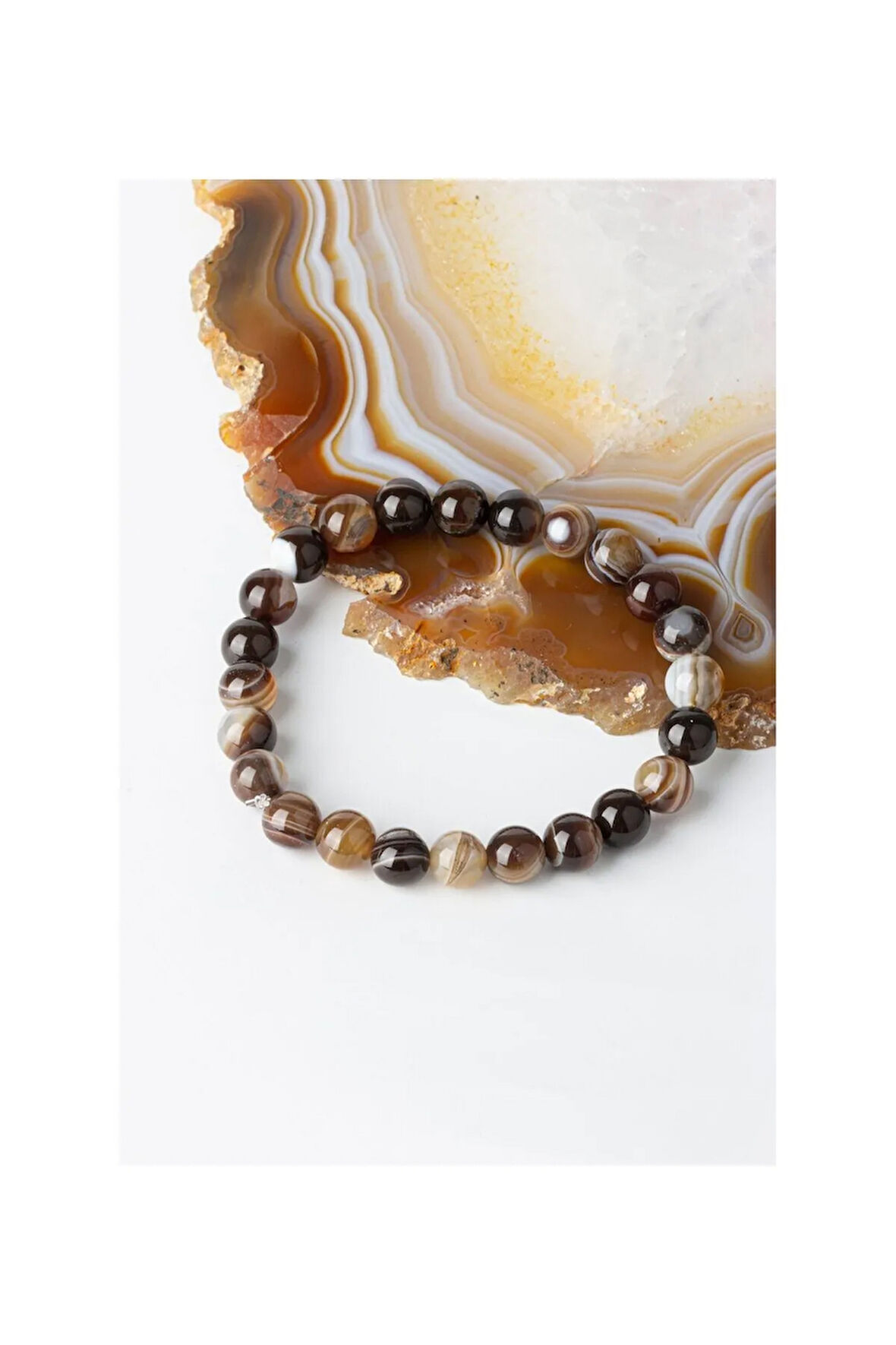 SERTİFİKALI KAHVERENGİ AKİK DOĞAL TAŞ BİLEKLİK 8 MM