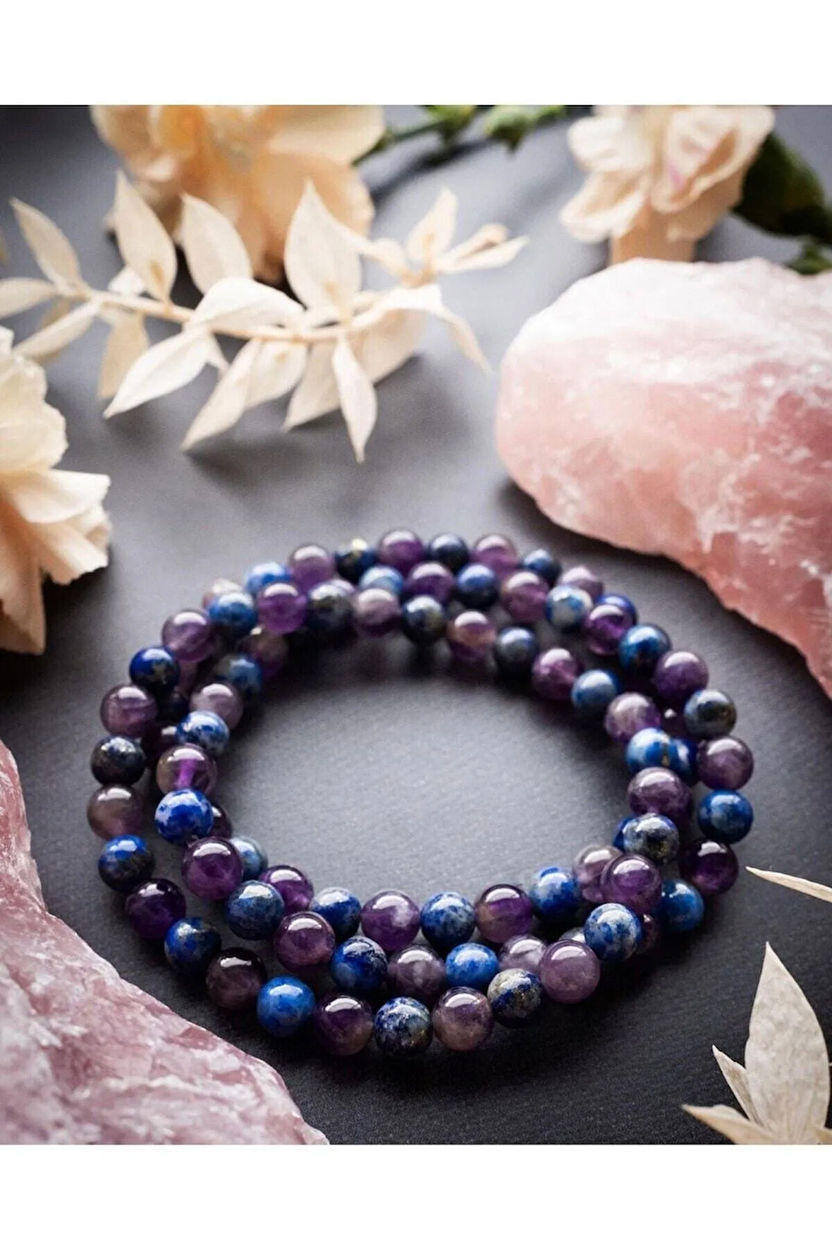 Ametist & Lapis Doğal Taş Bileklik 8 mm